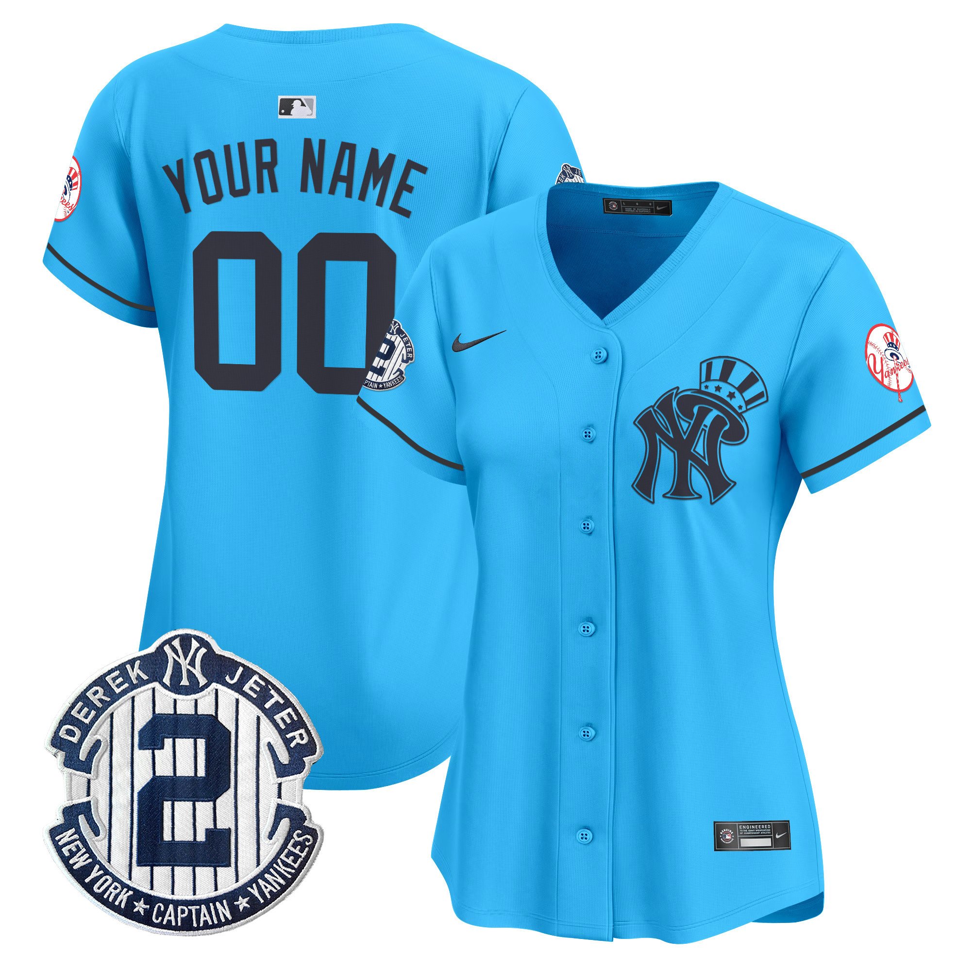 Women New York Yankees Derek Jeter Patch Vapor Premier Limited Custom Light Blue Jersey V2 - All Stitched
