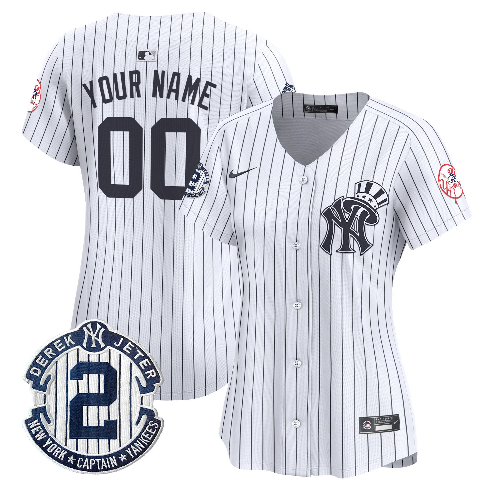 Women New York Yankees Derek Jeter Patch Vapor Premier Limited Custom White Jersey V2 - All Stitched