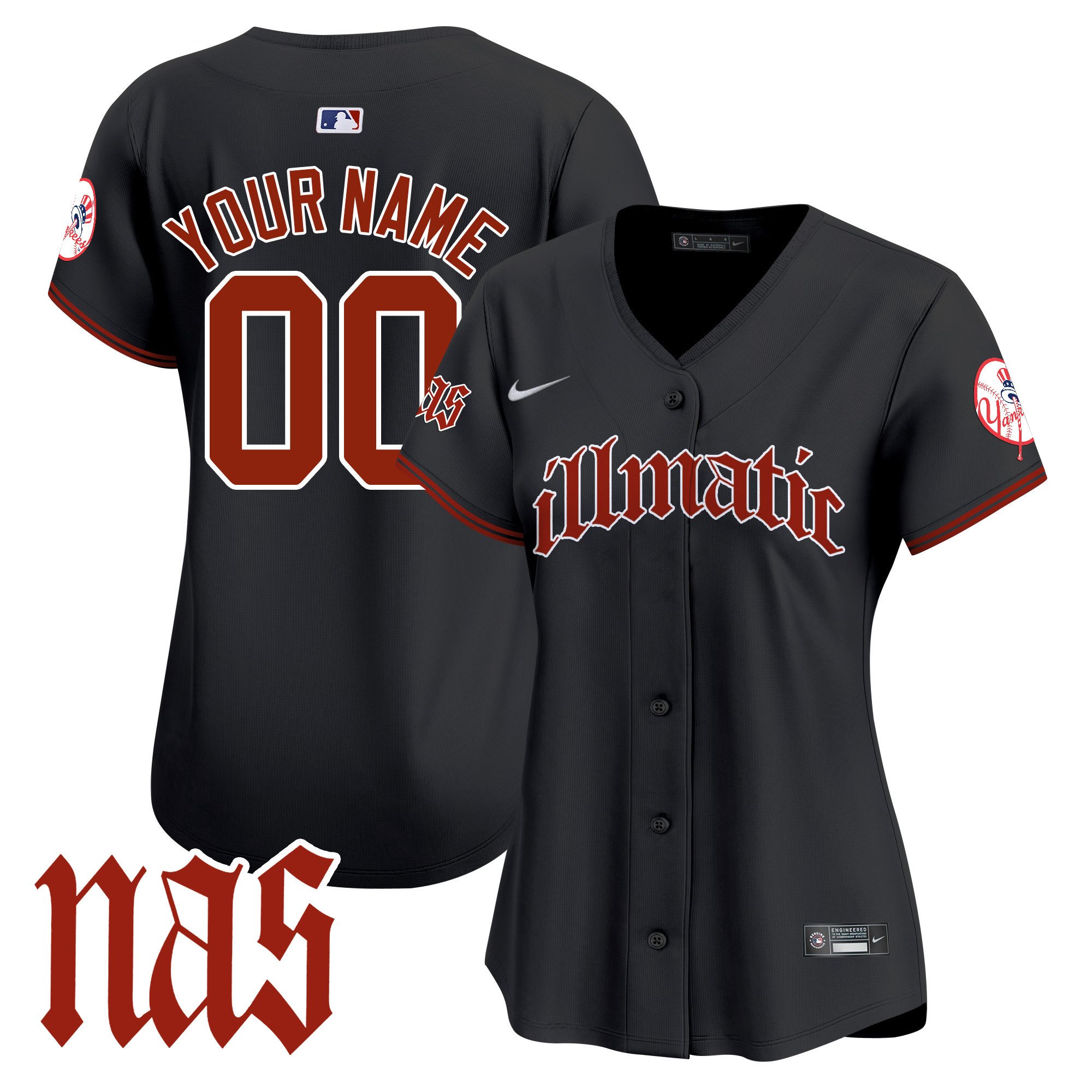 Women New York Yankees Nas Illmatic Vapor Premier Limited Custom Black Jersey - All Stitched