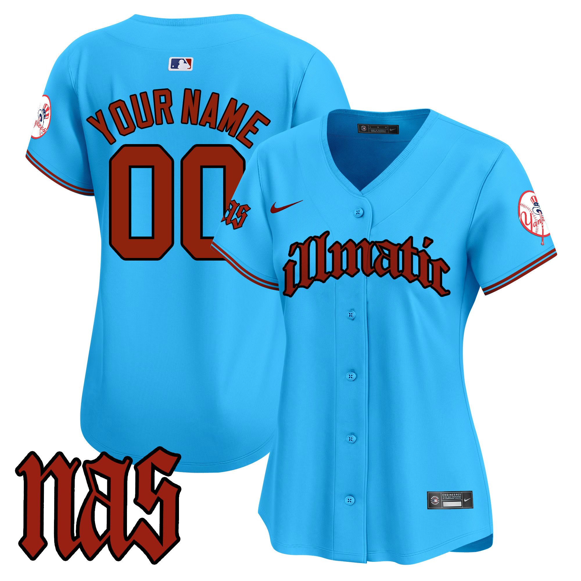 Women New York Yankees Nas Illmatic Vapor Premier Limited Custom Light Blue Jersey - All Stitched