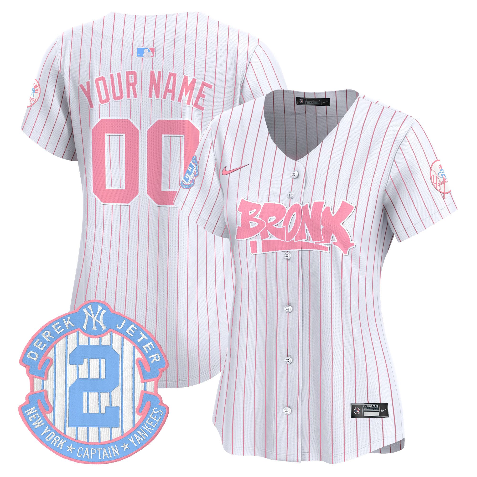 Women New York Yankees The Bronx Graffiti Bubblegum Pink Vapor Premier Limited Custom Pinstripe Jersey - All Stitched