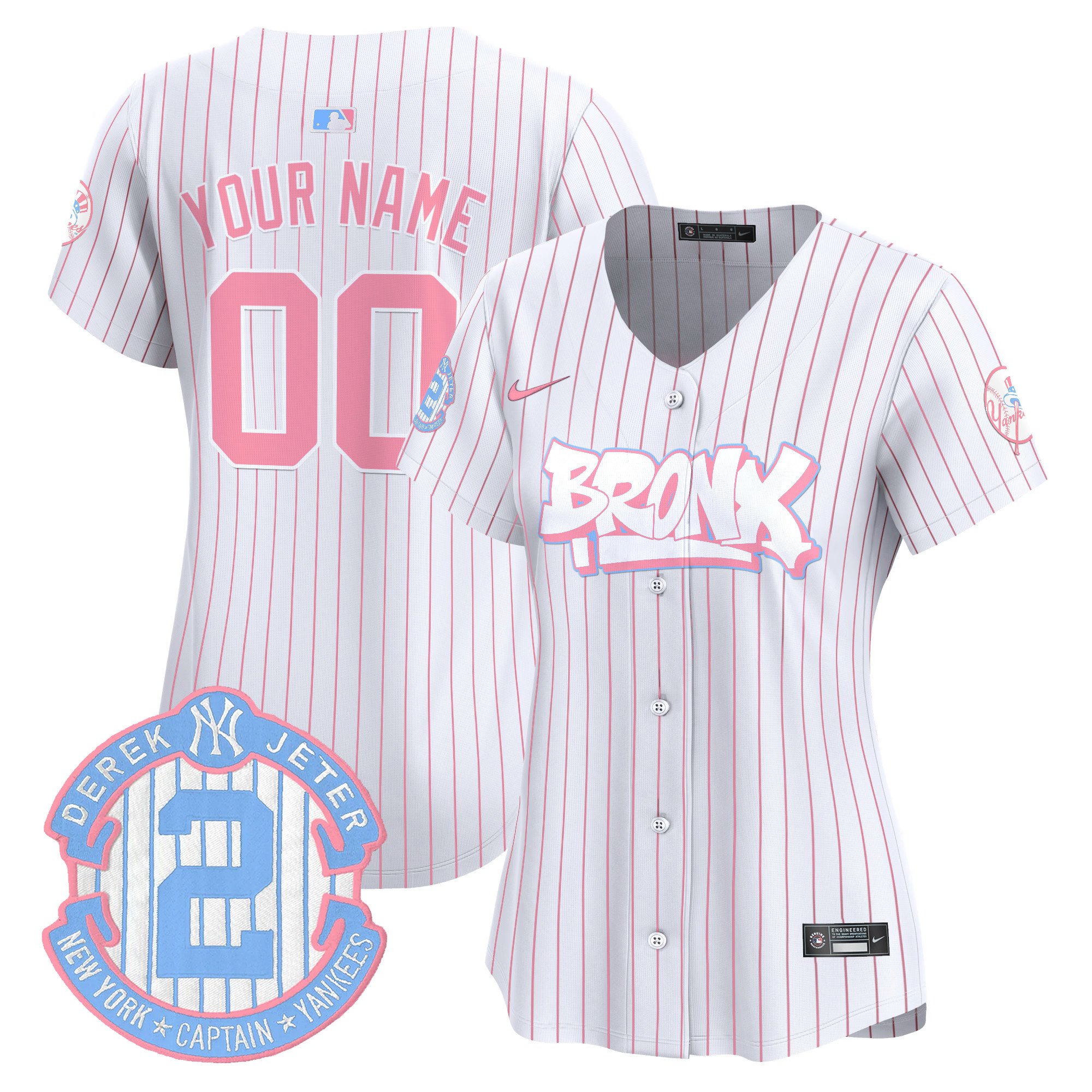 Women New York Yankees The Bronx Graffiti Bubblegum Pink Vapor Premier Limited Custom Pinstripe Jersey V2 - All Stitched