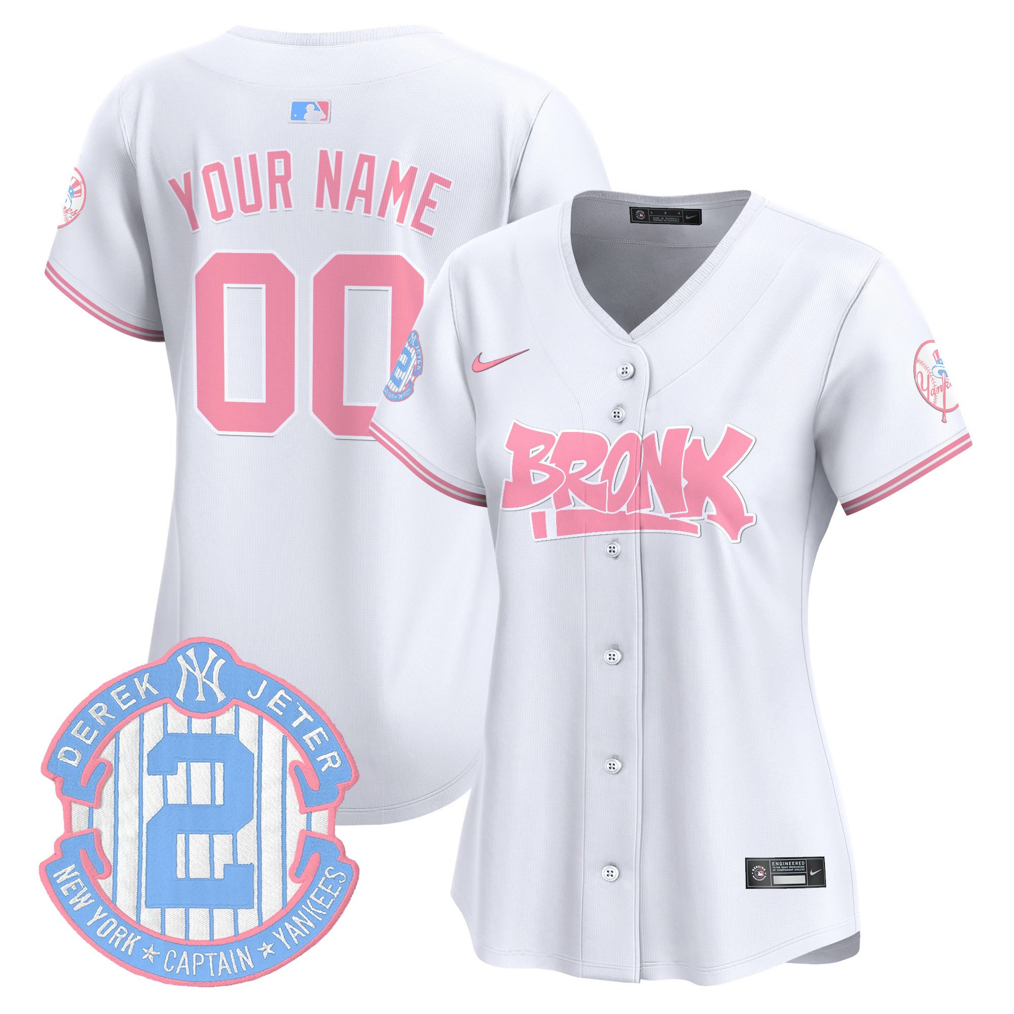 Women New York Yankees The Bronx Graffiti Bubblegum Pink Vapor Premier Limited Custom White Jersey - All Stitched
