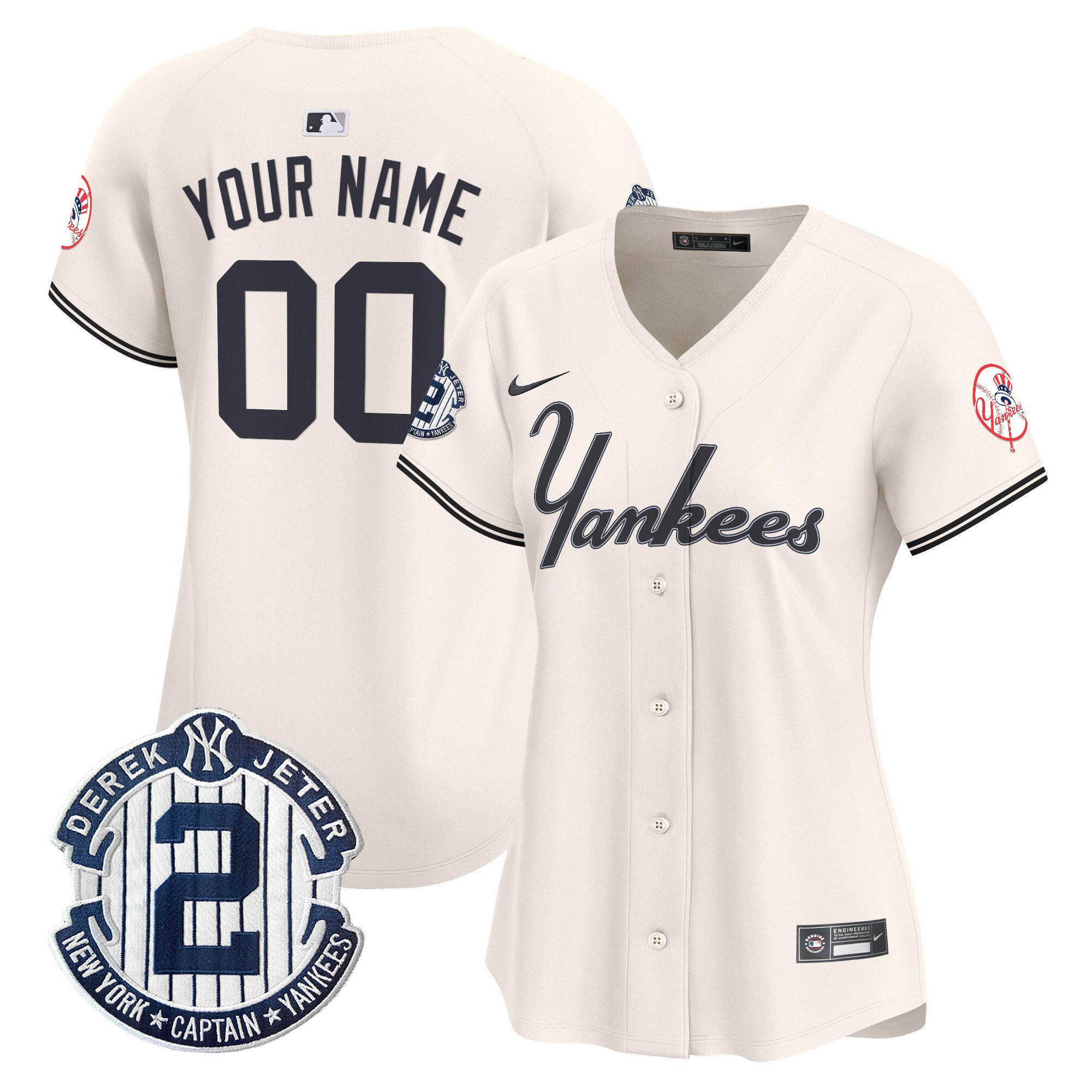 Women New York Yankees Throwback Vapor Premier Limited Custom Cream Jersey - All Stitched