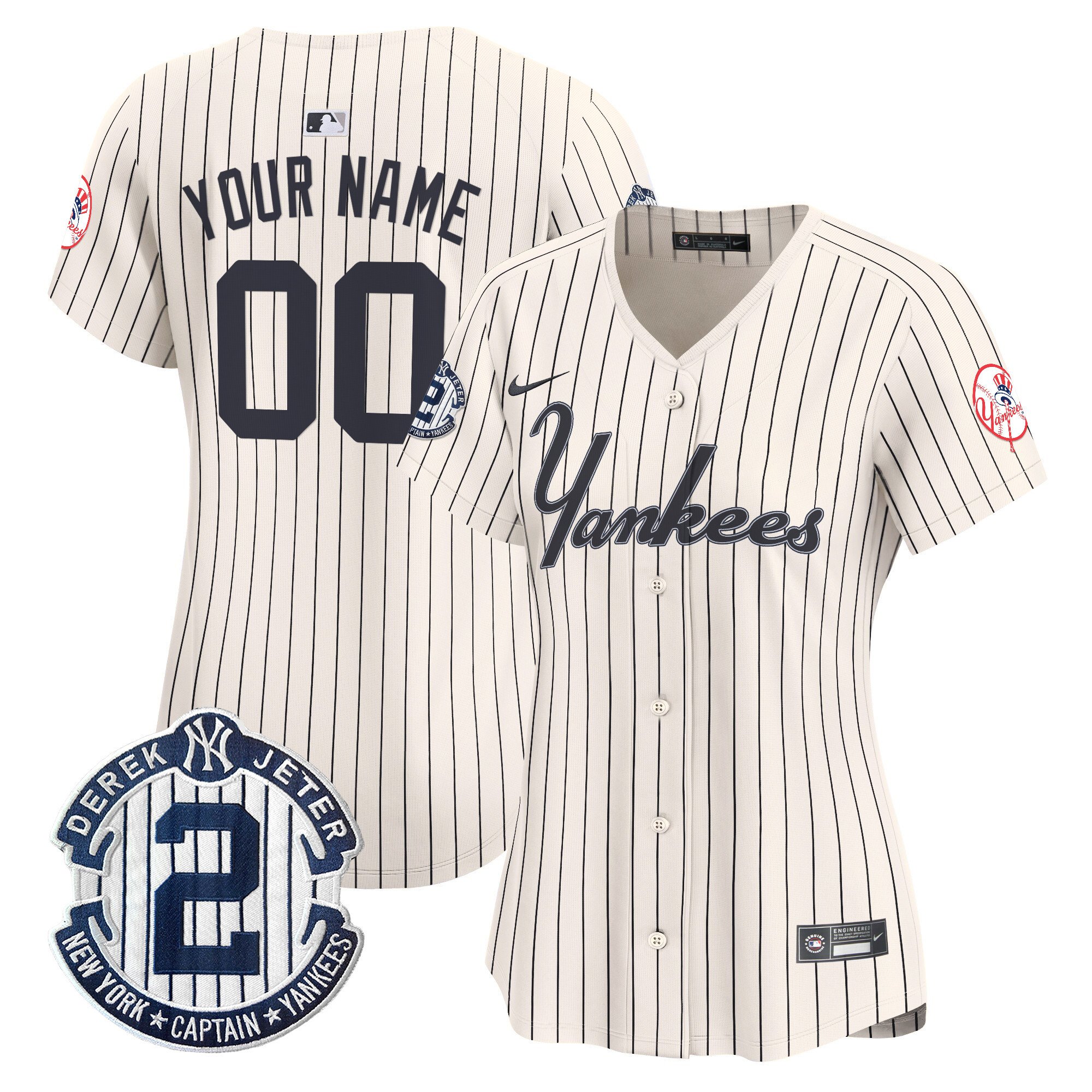 Women New York Yankees Throwback Vapor Premier Limited Custom Pinstripe Cream Jersey - All Stitched