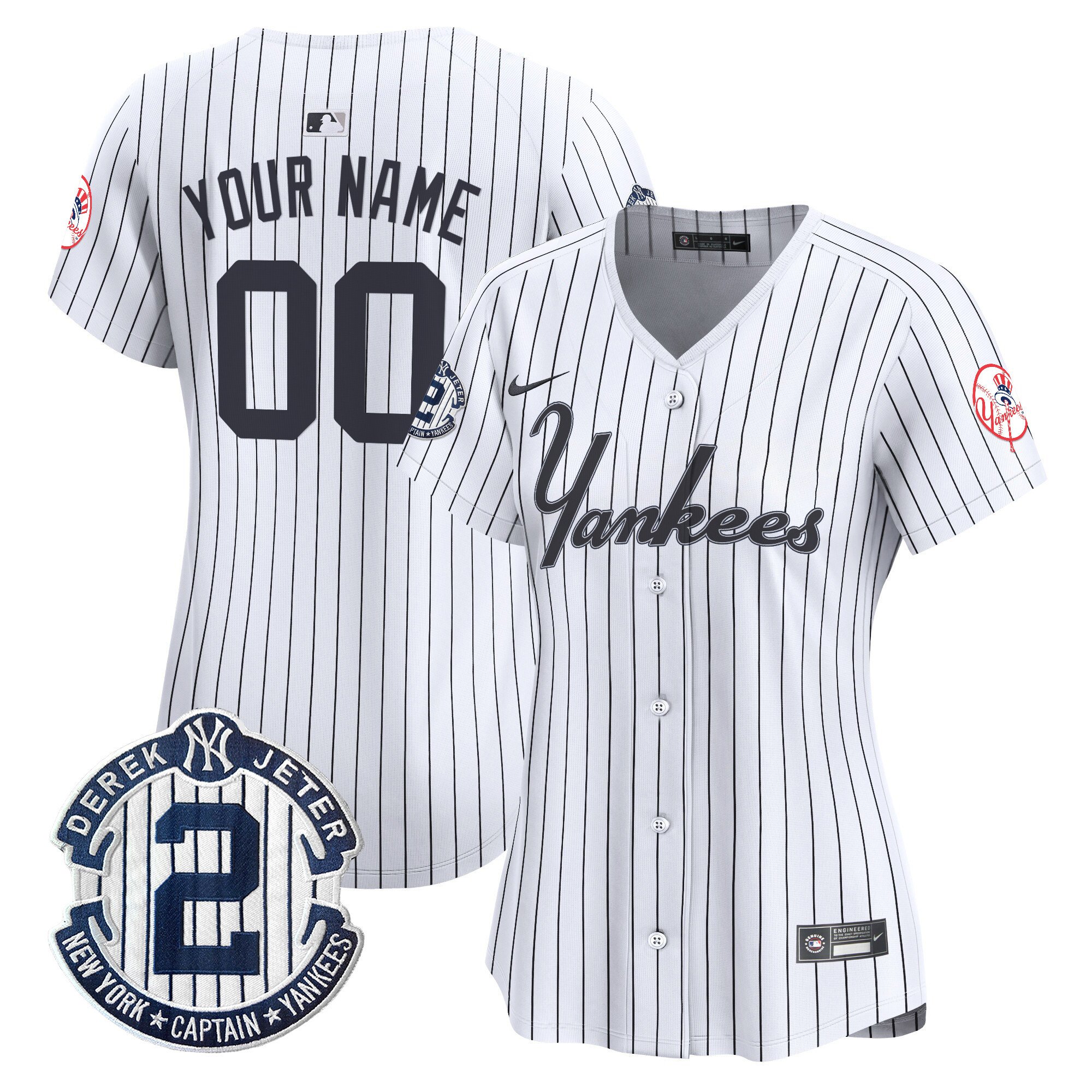 Women New York Yankees Throwback Vapor Premier Limited Custom Pinstripe Jersey - All Stitched