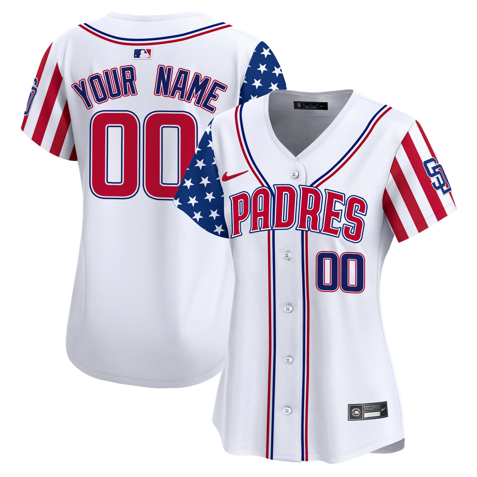 Women San Diego Padres 2024 Independence Day Vapor Premier Limited Custom White Jersey - All Stitched