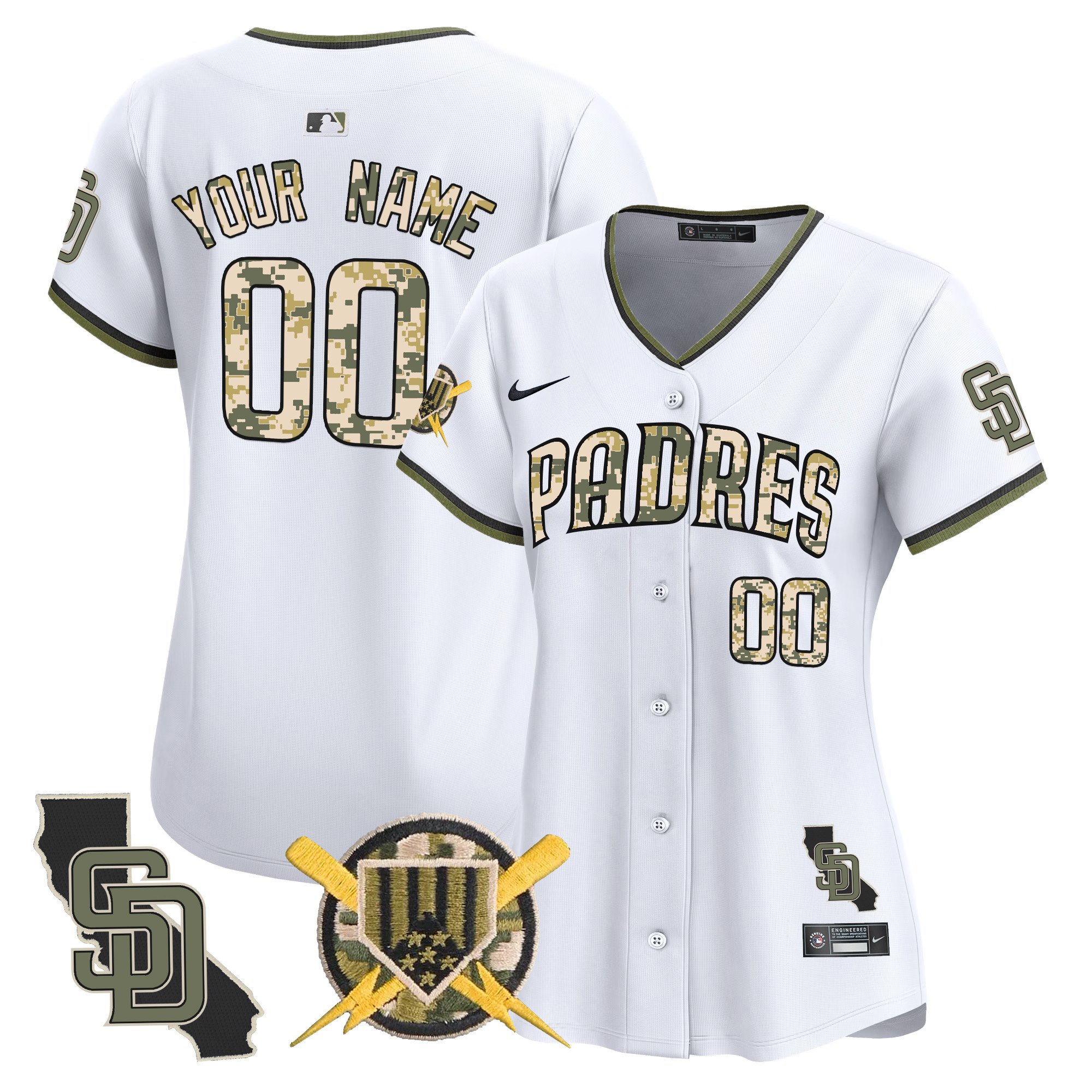 Women San Diego Padres Armed Forces Day Vapor Premier Limited Custom White Jersey - All Stitched