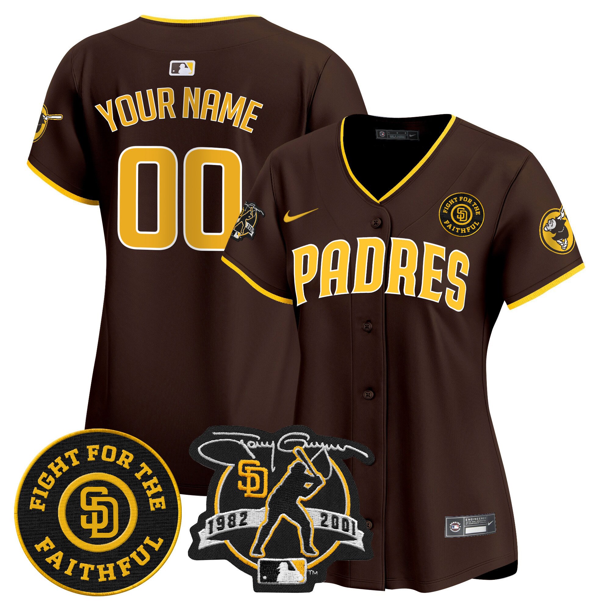 Women San Diego Padres Tony Gwynn & Faithful Patch Vapor Premier Limited Custom Brown Jersey Ã± All Stitched