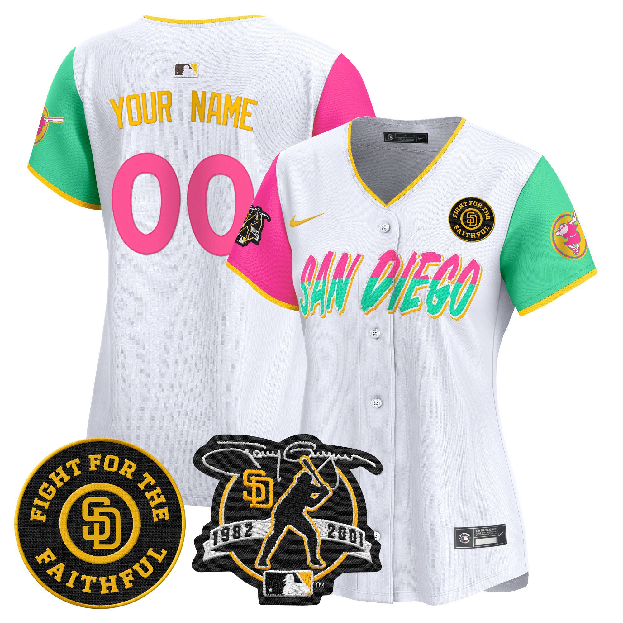 Women San Diego Padres Tony Gwynn & Faithful Patch Vapor Premier Limited Custom City Connect Jersey Ã± All Stitched