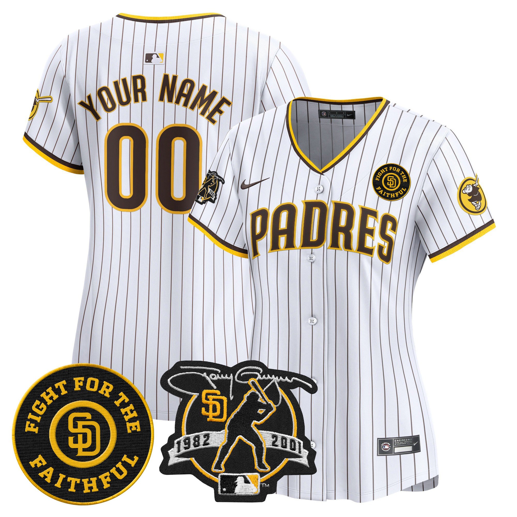 Women San Diego Padres Tony Gwynn & Faithful Patch Vapor Premier Limited Custom White Jersey Ã± All Stitched