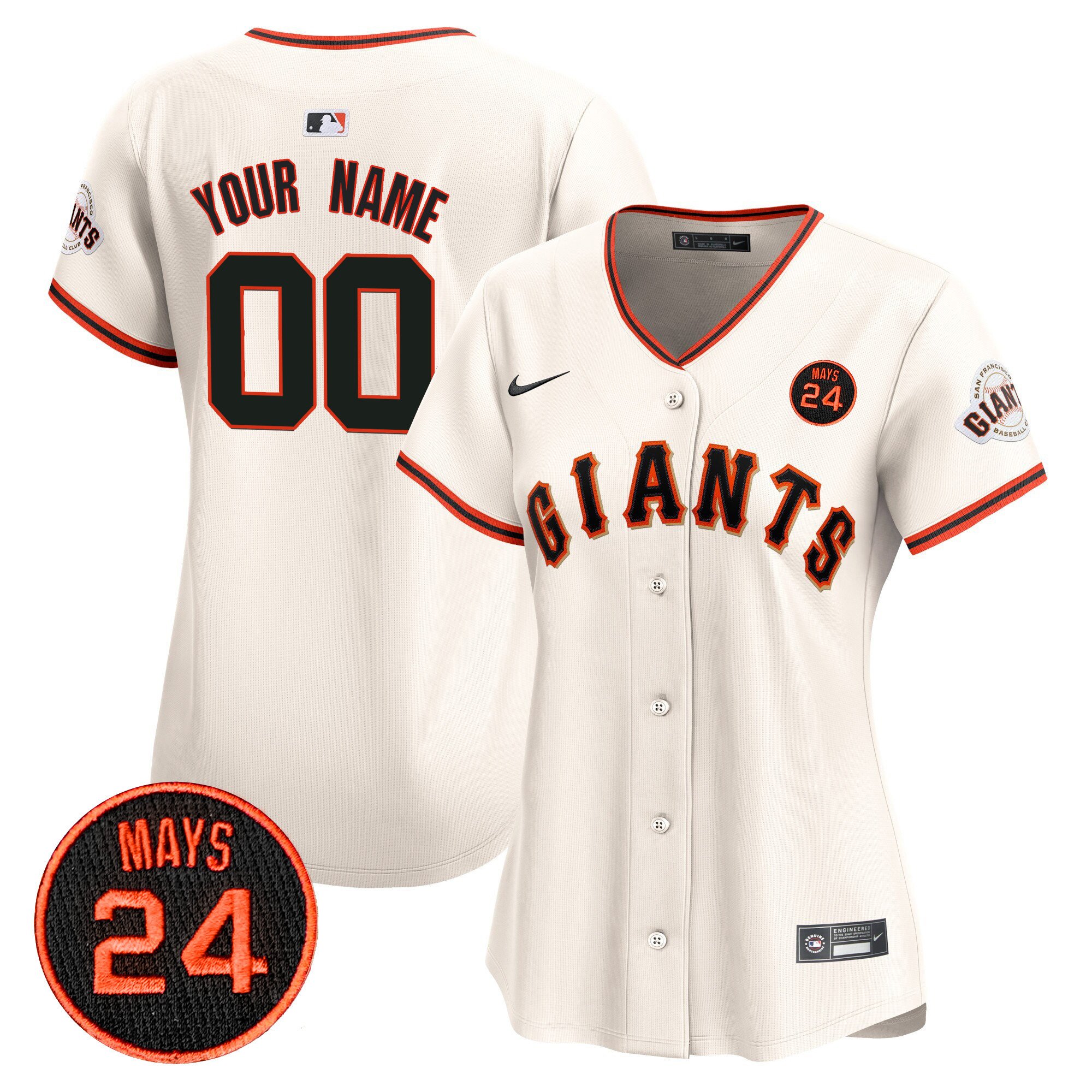 Women San Francisco Giants 2024 Willie Mays Patch Vapor Premier Limited Custom Cream Jersey V3 - All Stitched