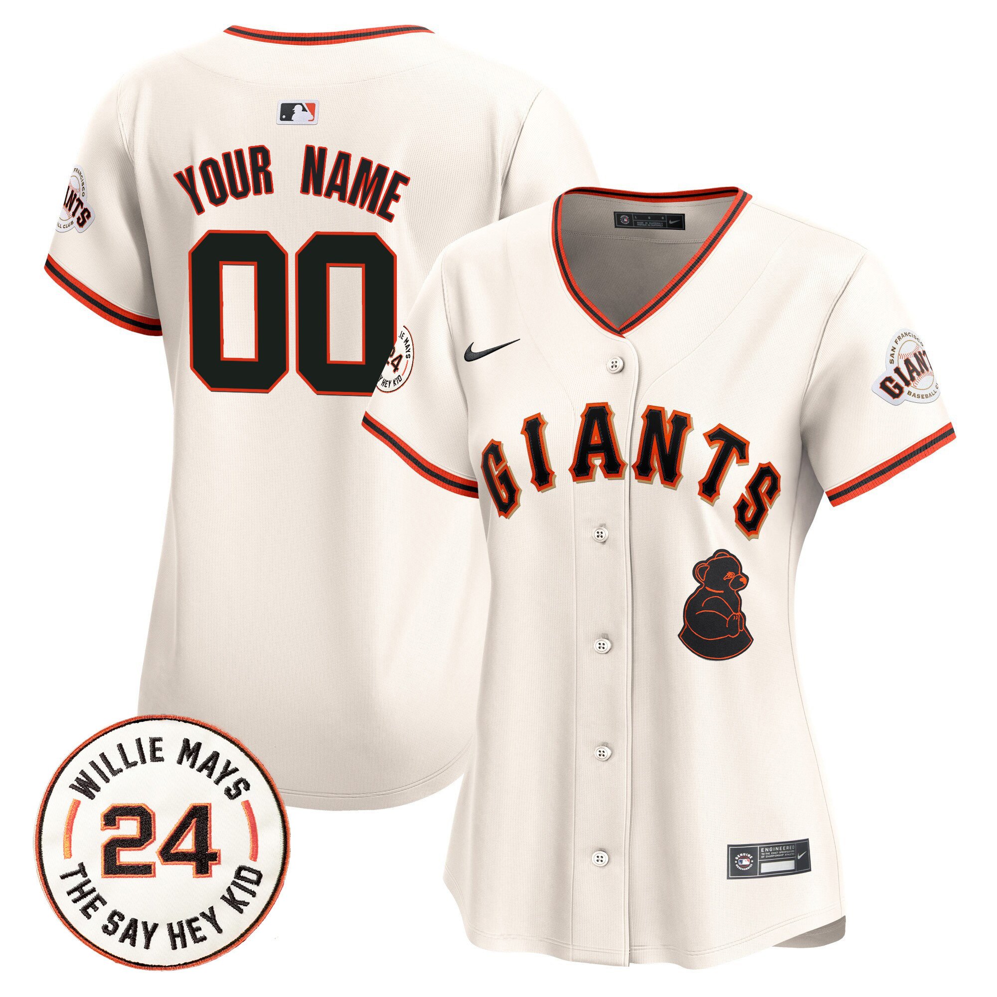 Women San Francisco Giants 2024 Willie Mays Patch Vapor Premier Limited Custom Cream Jersey V4 - All Stitched