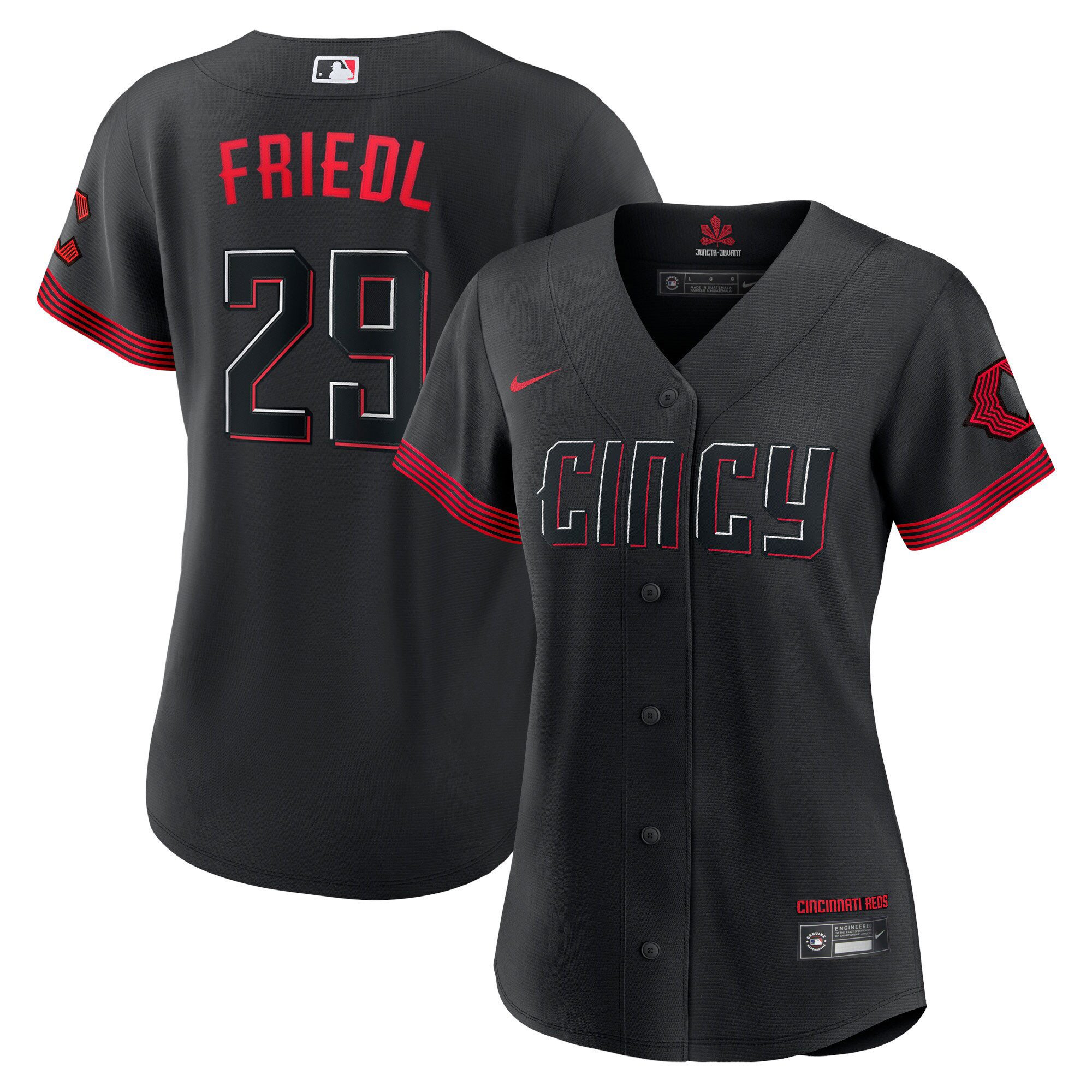 Women TJ Friedl Women's Cincinnati Reds Black 2023 City Connect Flex Jersey - All Stitched