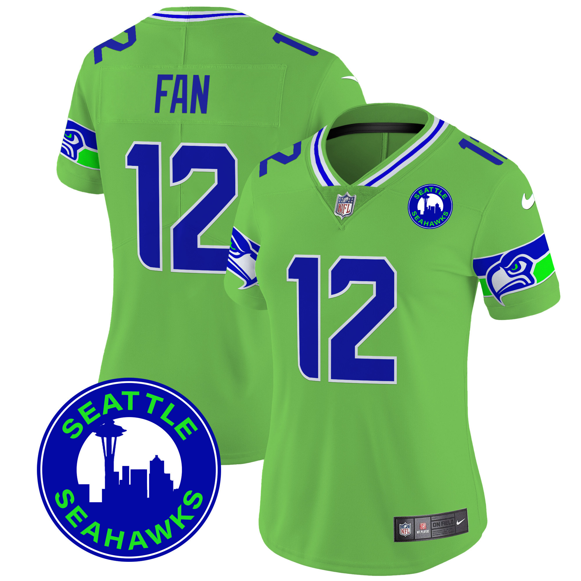 Women's 12Th Fan Seattle Seahawks 2024 Seattle City Patch Vapor Limited Green Jersey - All Stitched