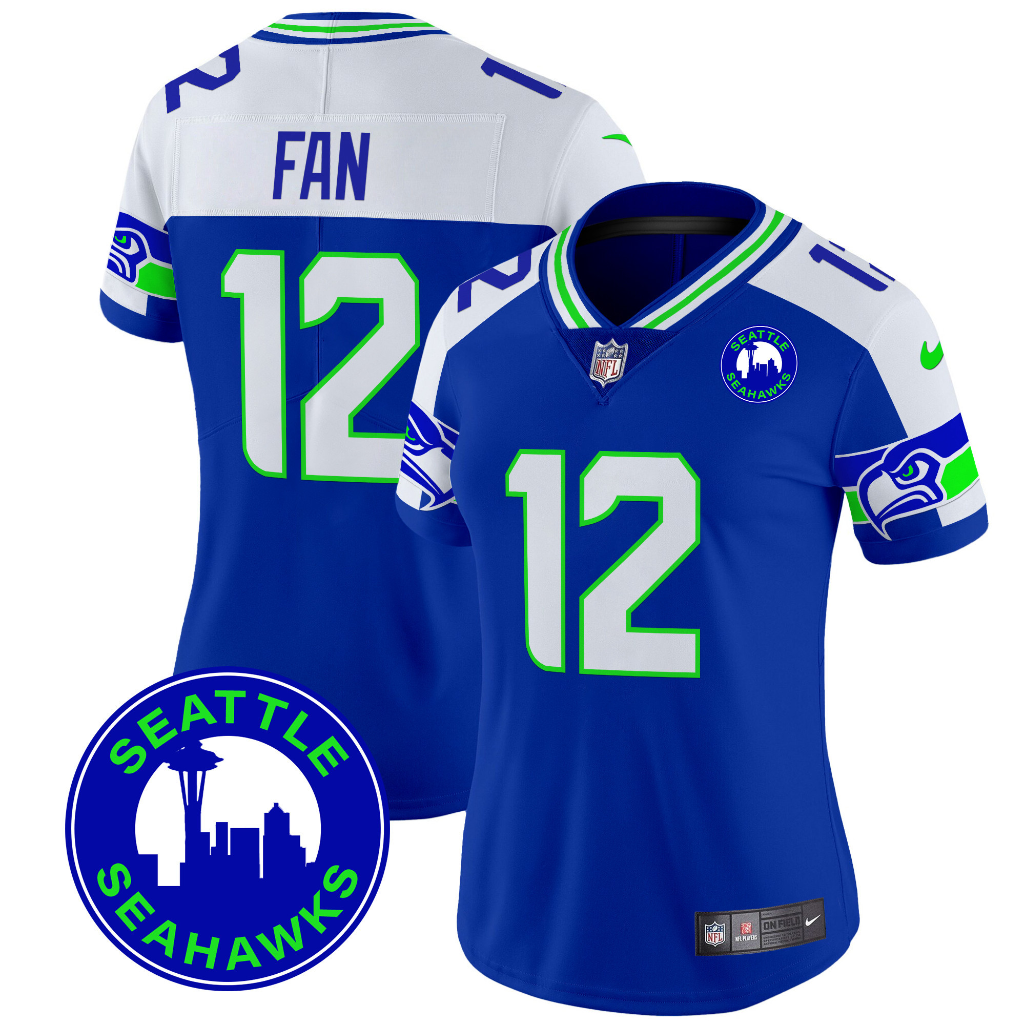 Women's 12Th Fan Seattle Seahawks 2024 Seattle City Patch Vapor Limited Royal Alternate Jersey - All Stitched