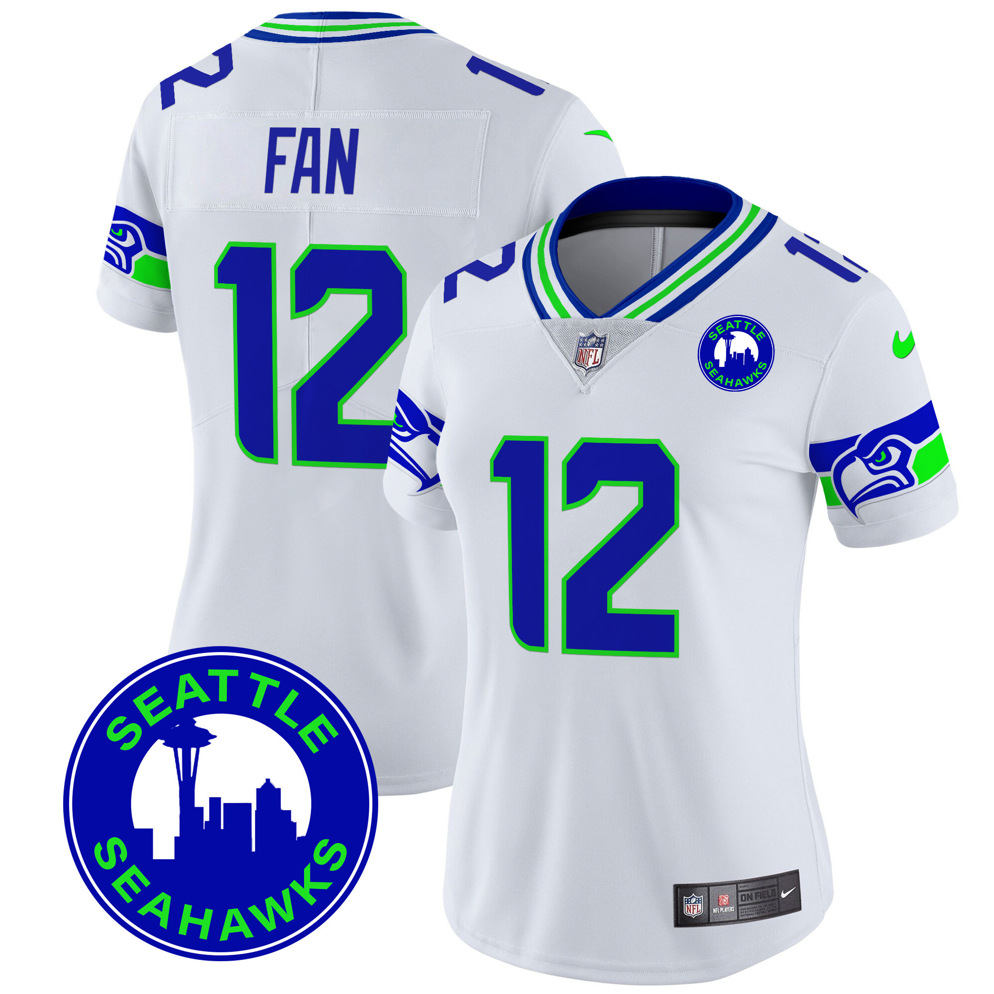 Women's 12Th Fan Seattle Seahawks 2024 Seattle City Patch Vapor Limited White Jersey - All Stitched