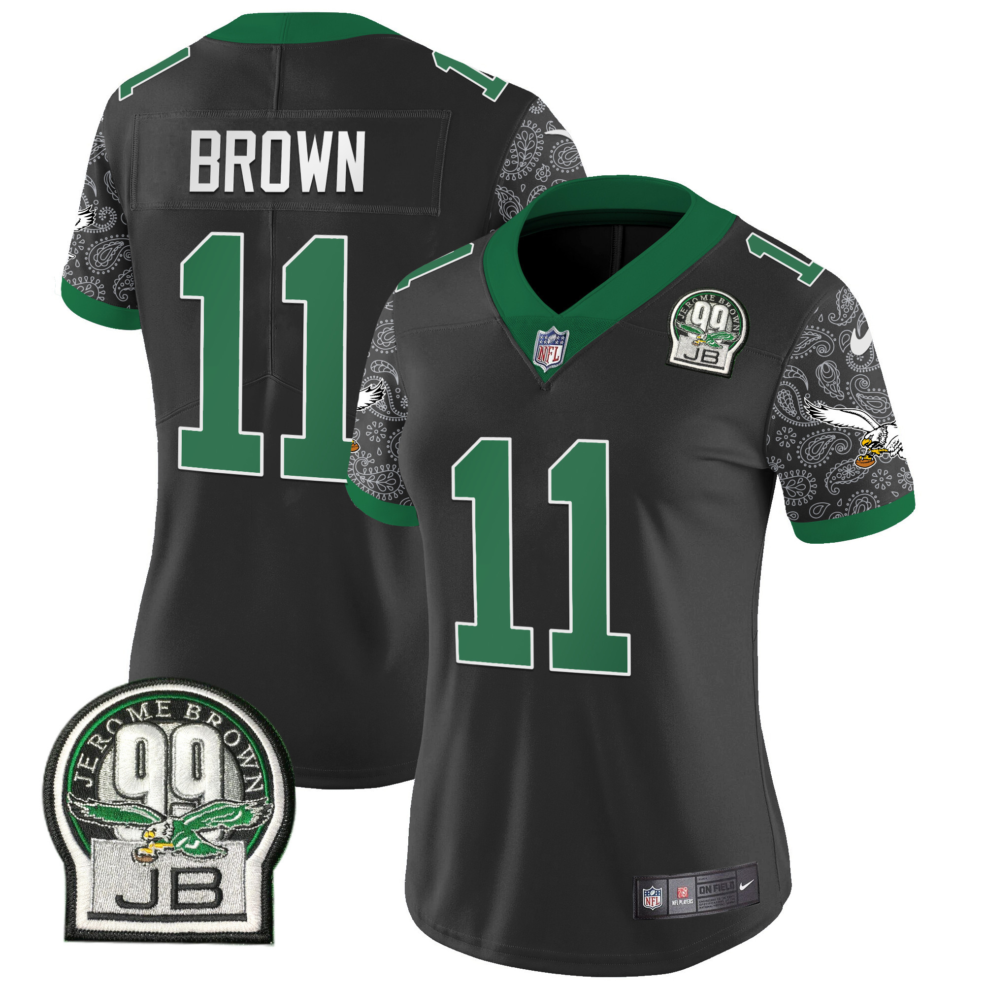 Women's A.J. Brown Philadelphia Eagles Kelly Green Vapor Limited Black Jersey V4 - All Stitched