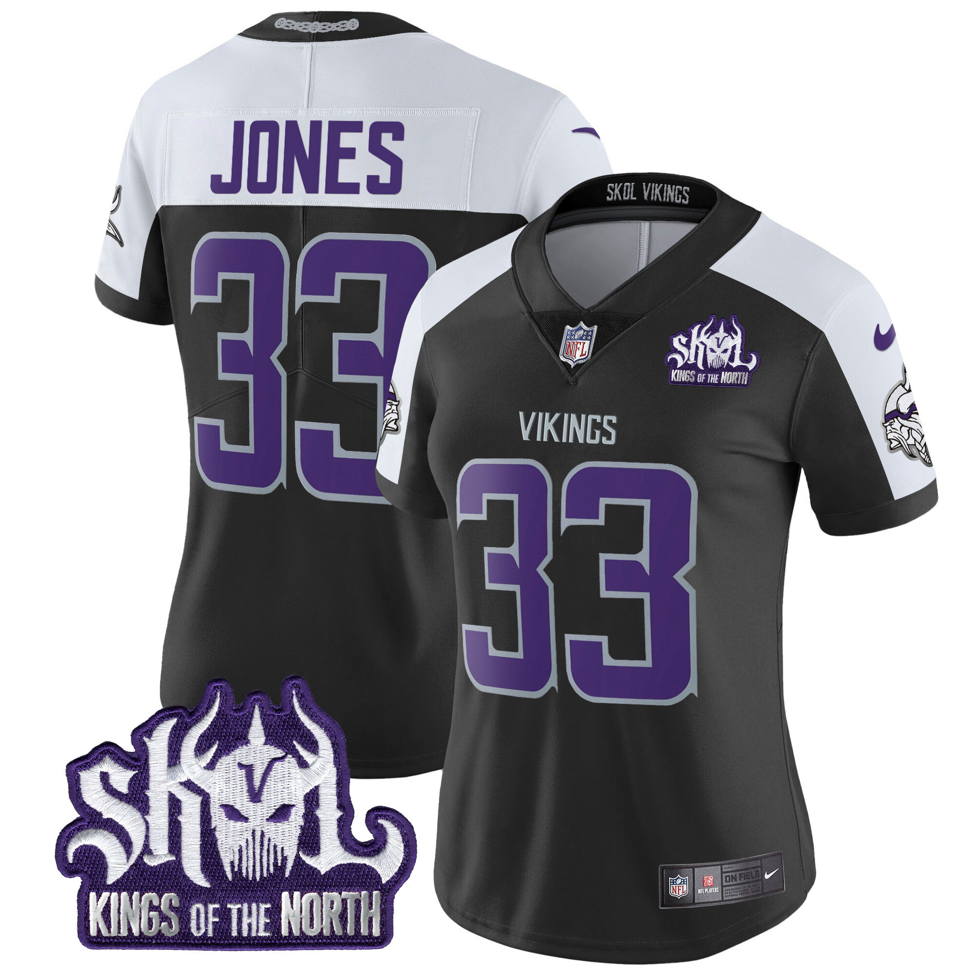 Women's Aaron Jones Minnesota Vikings 2024 Winter Warrior Skol Patch Vapor Limited Black Alternate Jersey - All Stitched