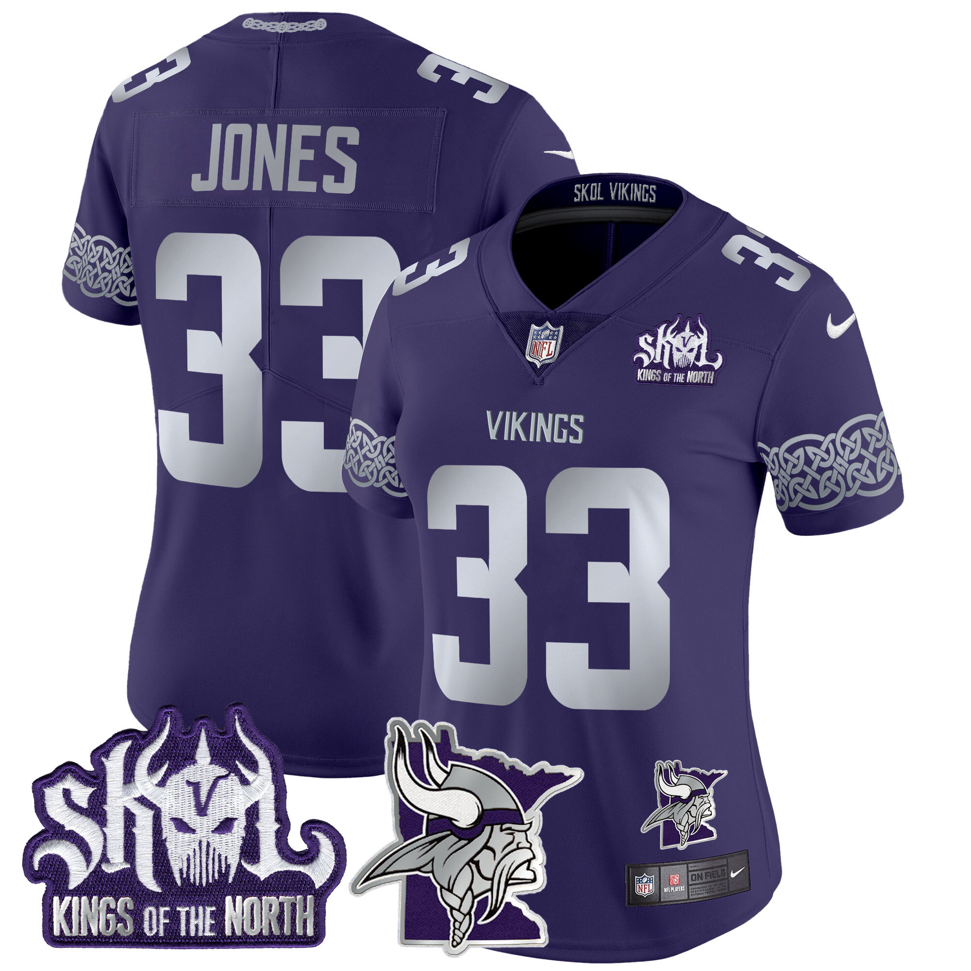 Women's Aaron Jones Minnesota Vikings 2024 Winter Warrior Skol Patch Vapor Limited Purple Jersey V2 - All Stitched