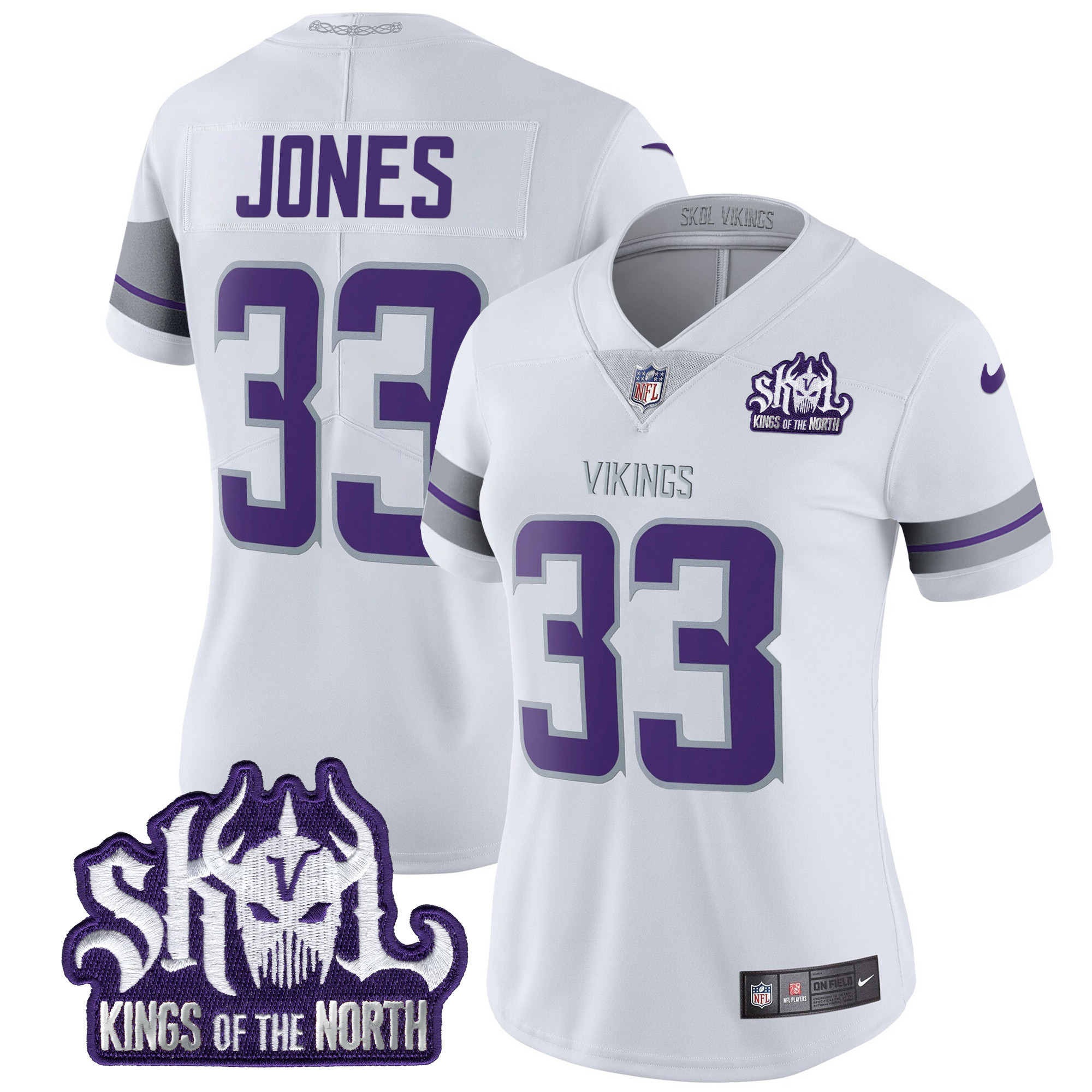Women's Aaron Jones Minnesota Vikings 2024 Winter Warrior Skol Patch Vapor Limited White Jersey - All Stitched