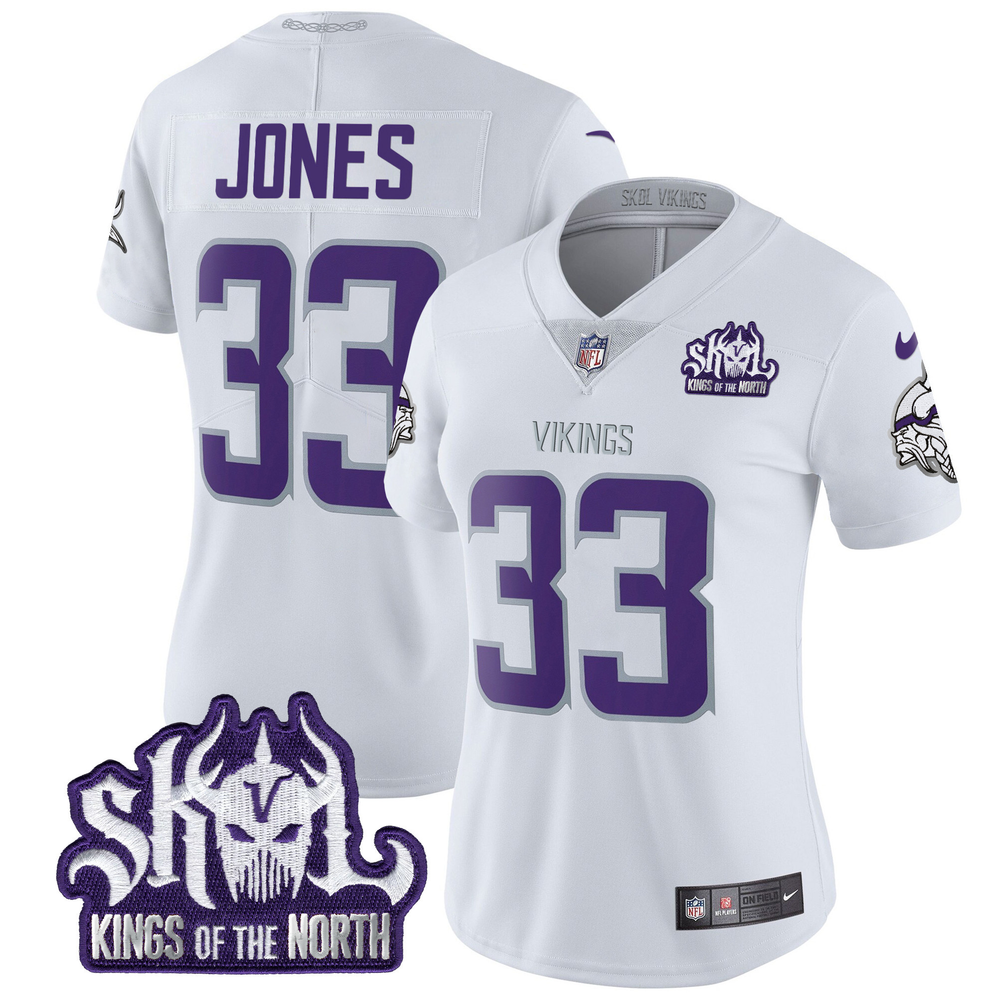 Women's Aaron Jones Minnesota Vikings 2024 Winter Warrior Skol Patch Vapor Limited White Limited Jersey - All Stitched