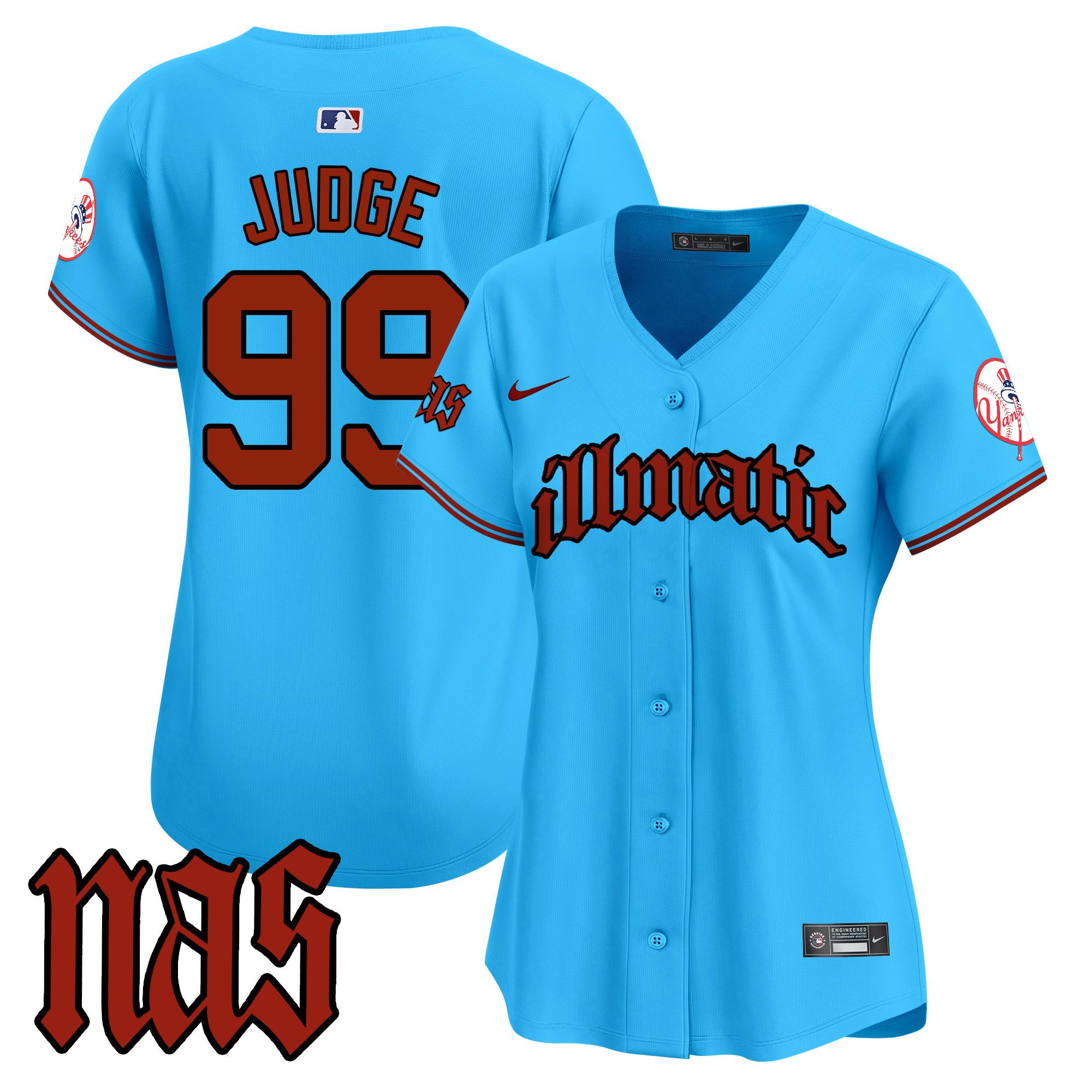 Women's Aaron Judge New York Yankees Nas Illmatic Vapor Premier Limited Light Blue Jersey - All Stitched