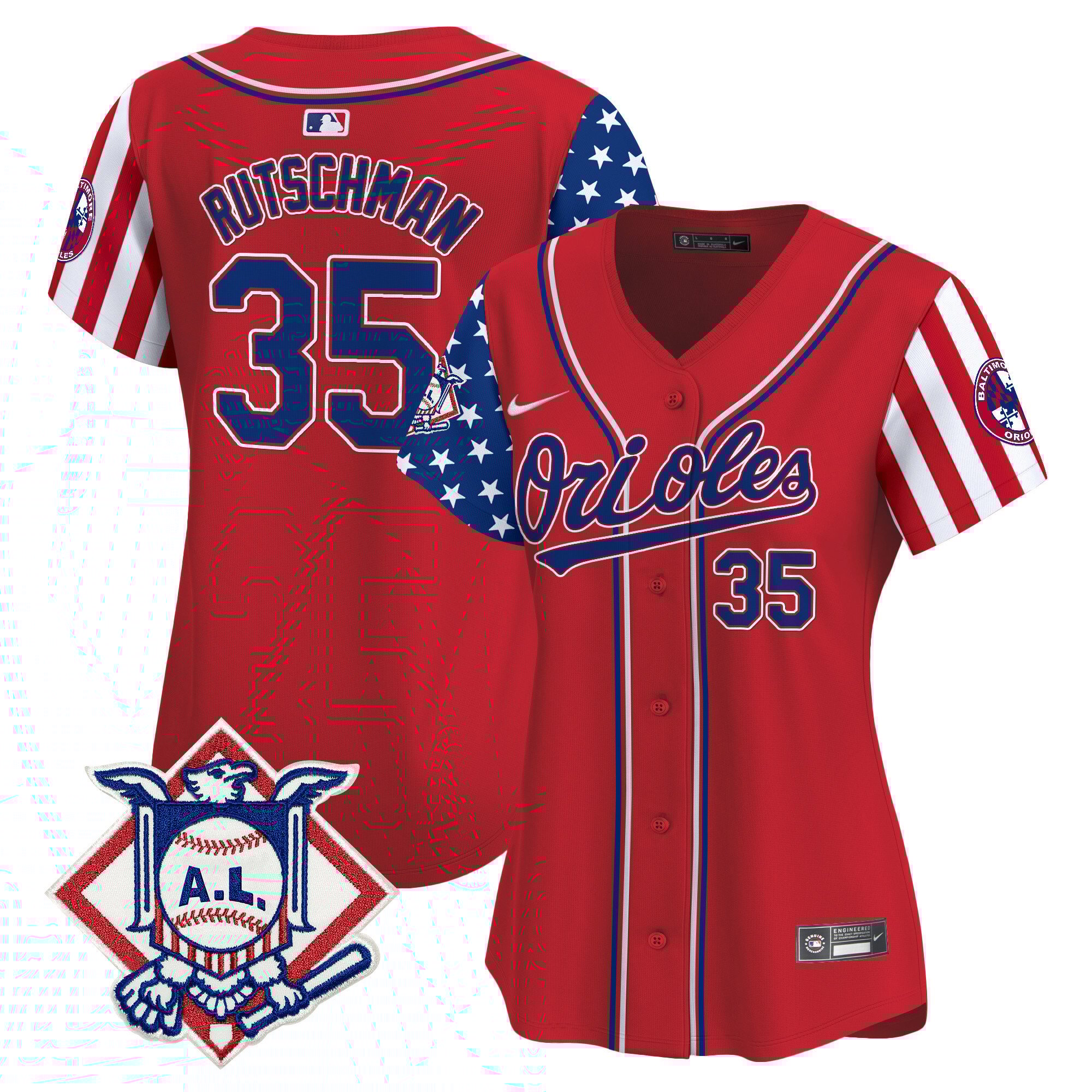 Women's Adley Rutschman Baltimore Orioles 2024 Fourth of July Vapor Premier Limited Red Jersey - All Stitched