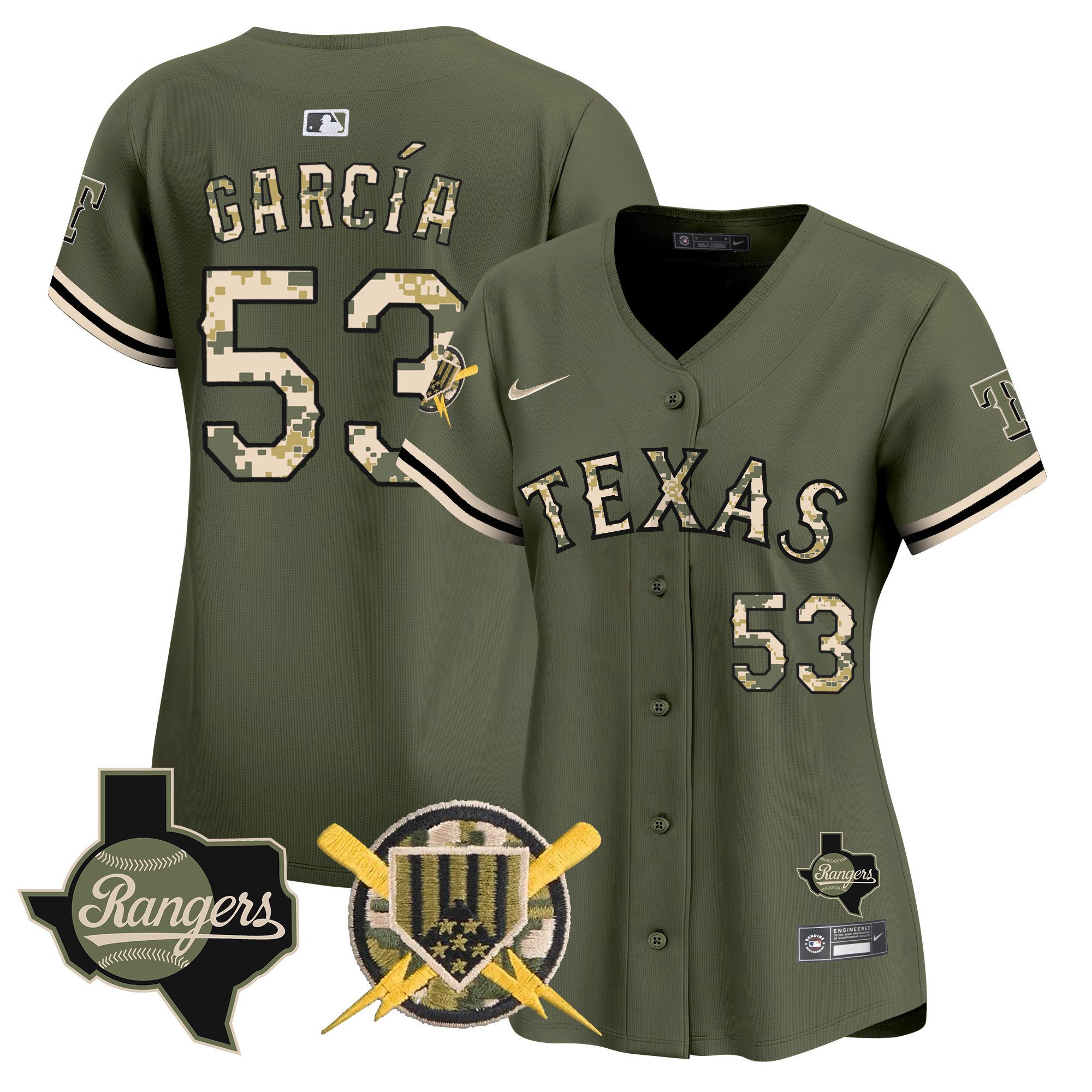Women's Adolis Garcia Texas Rangers Armed Forces Day Vapor Premier Limited Green Jersey - All Stitched