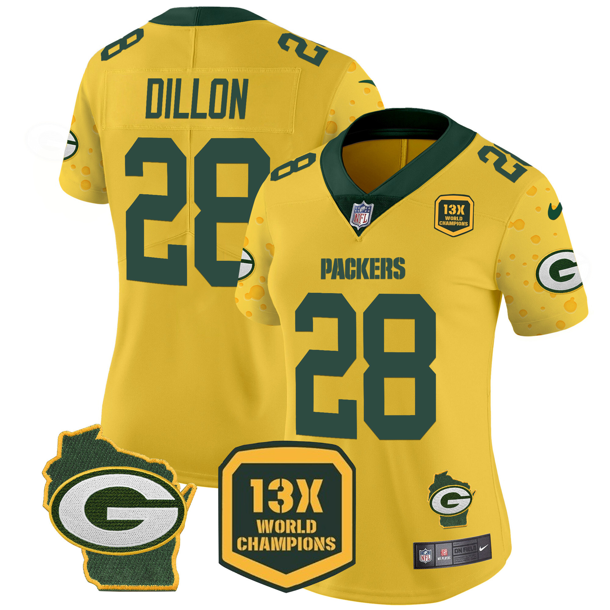 Women's AJ Dillon Green Bay Packers Cheese Vapor Limited Gold Jersey â€“ All Stitched