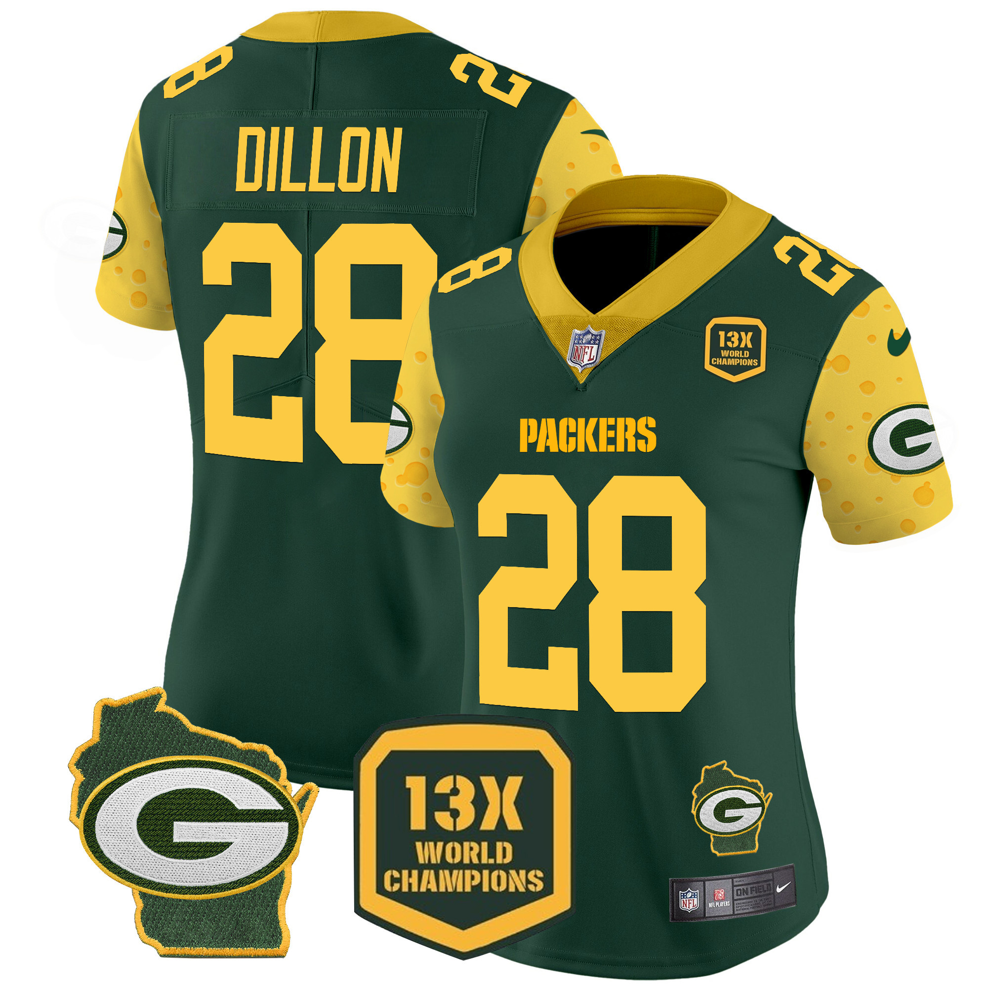 Women's AJ Dillon Green Bay Packers Cheese Vapor Limited Green Jersey â€“ All Stitched