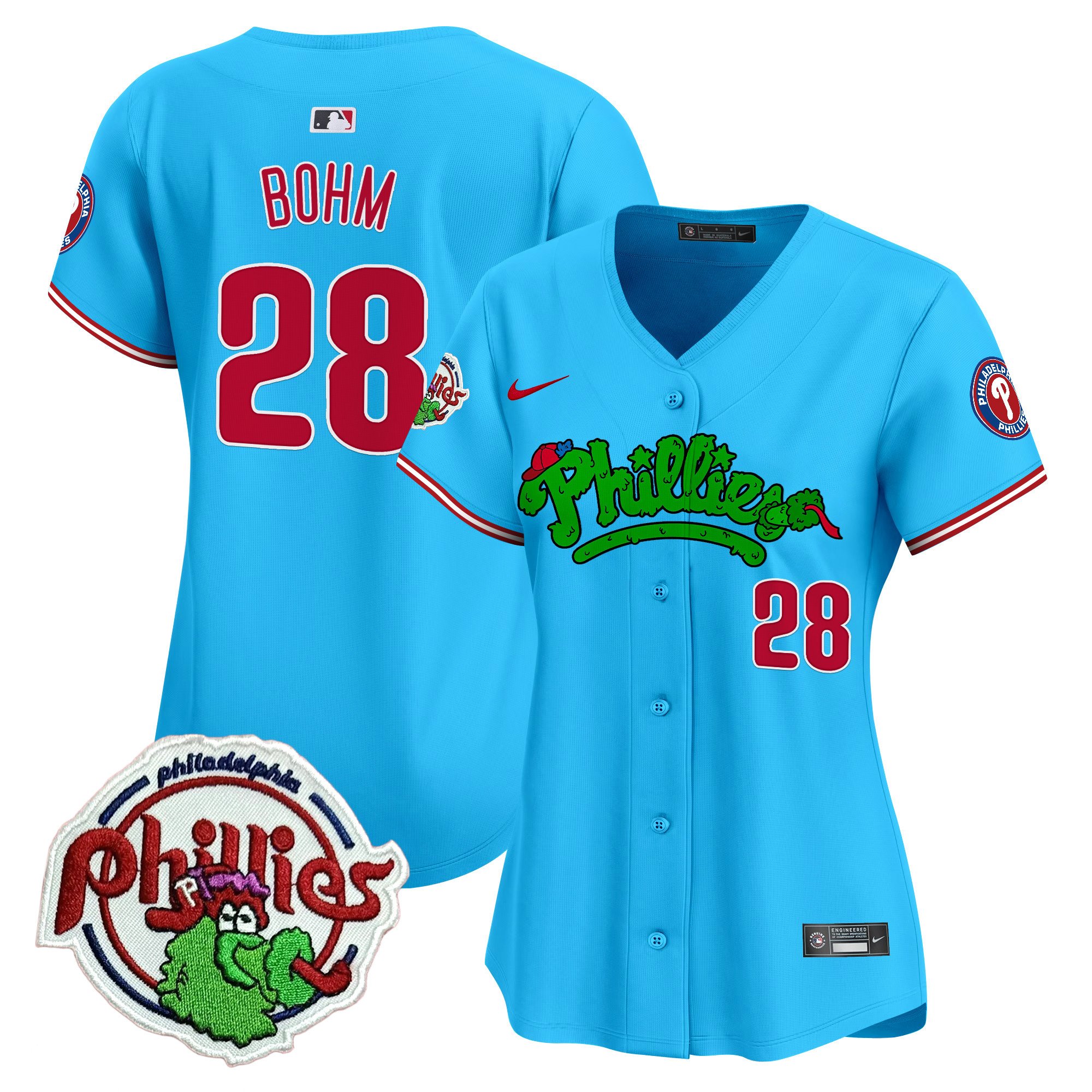 Women's Alec Bohm Philadelphia Phillies Phanatic Patch Vapor Premier Limited Light Blue Jersey V2 - All Stitched