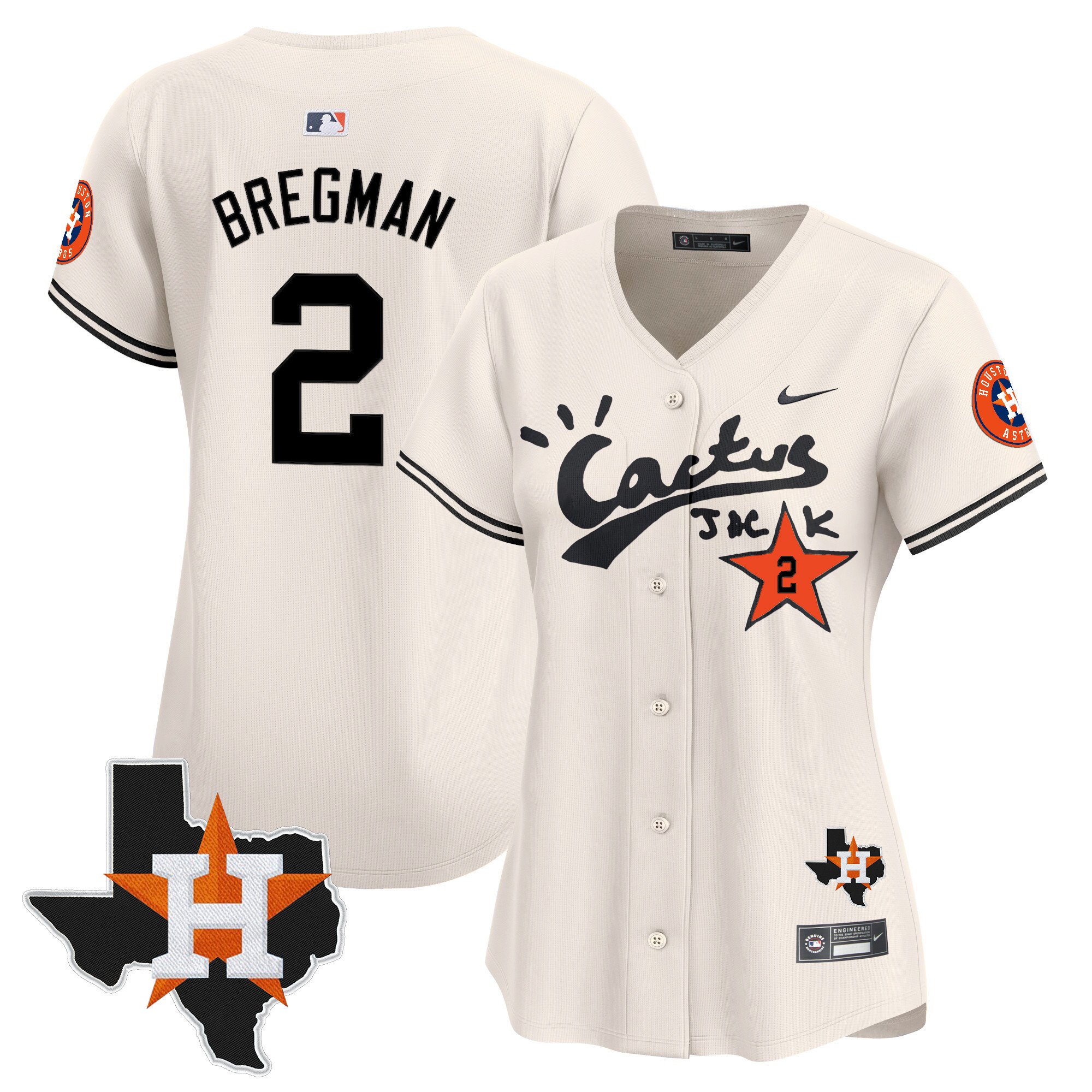 Women's Alex Bregman Houston Astros Cactus Jack Patch Vapor Premier Limited Cream Jersey V11 - Stitched