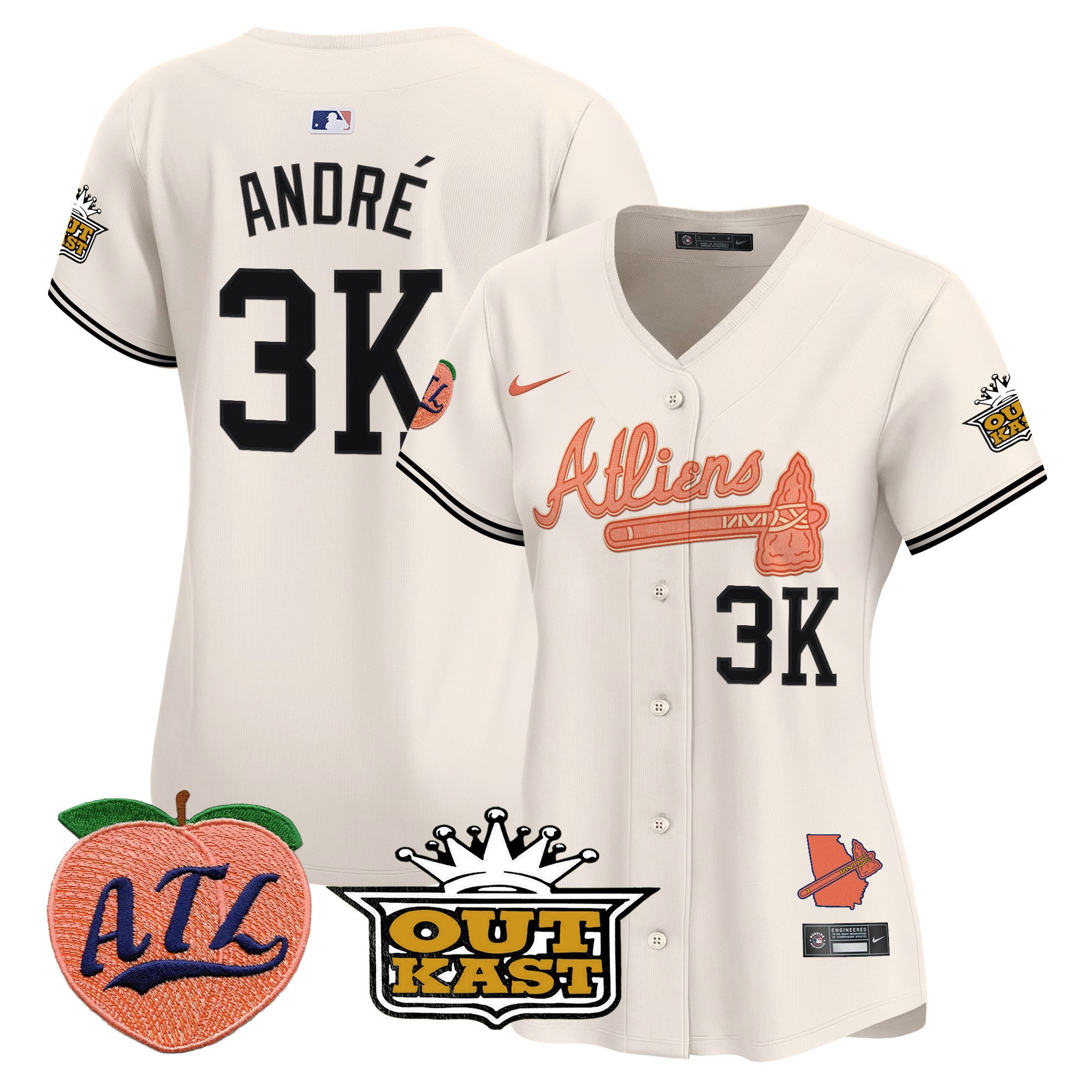 Women's AndrÃˆ Atlanta Braves Atliens & Peach Vapor Premier Limited Cream Jersey - All Stitched
