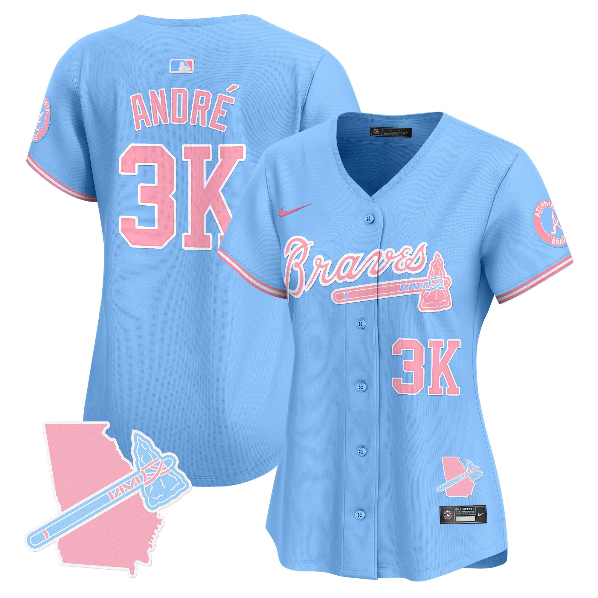 Women's AndrÃˆ Atlanta Braves Bubblegum Pink Vapor Premier Limited Light Blue Jersey - All Stitched
