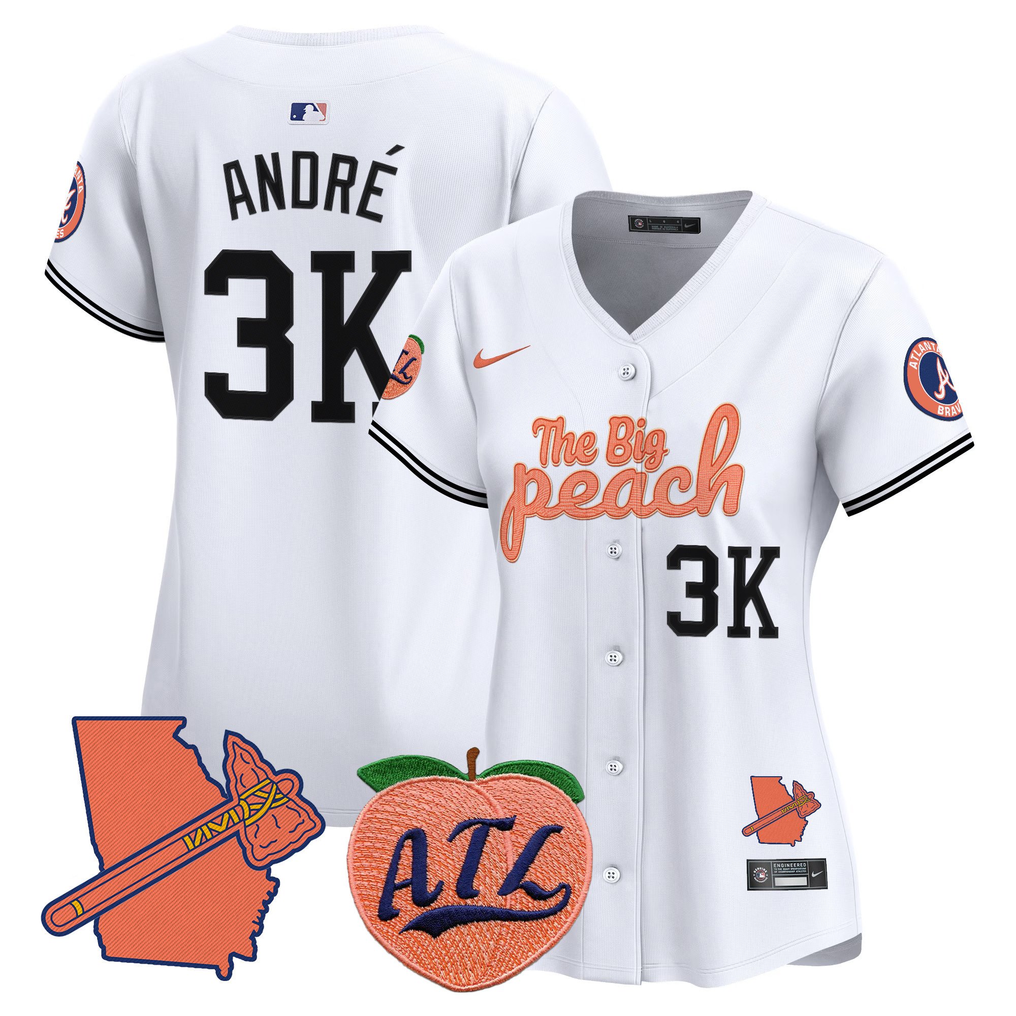 Women's AndrÃˆ Atlanta Braves The Big Peach Vapor Premier Limited White Jersey - All Stitched
