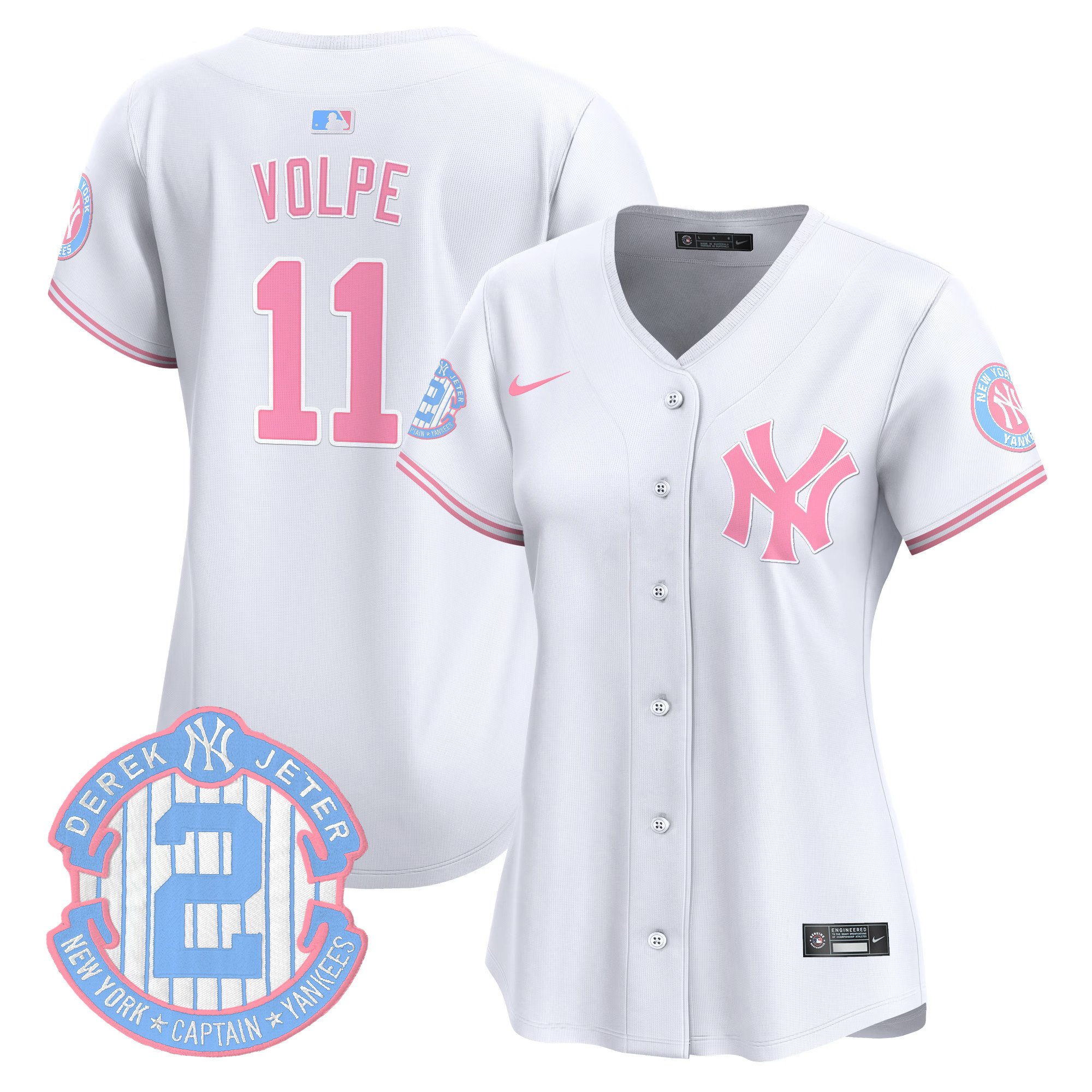 Women's Anthony Volpe New York Yankees Bubblegum Pink Vapor Premier Limited White Jersey - All Stitched