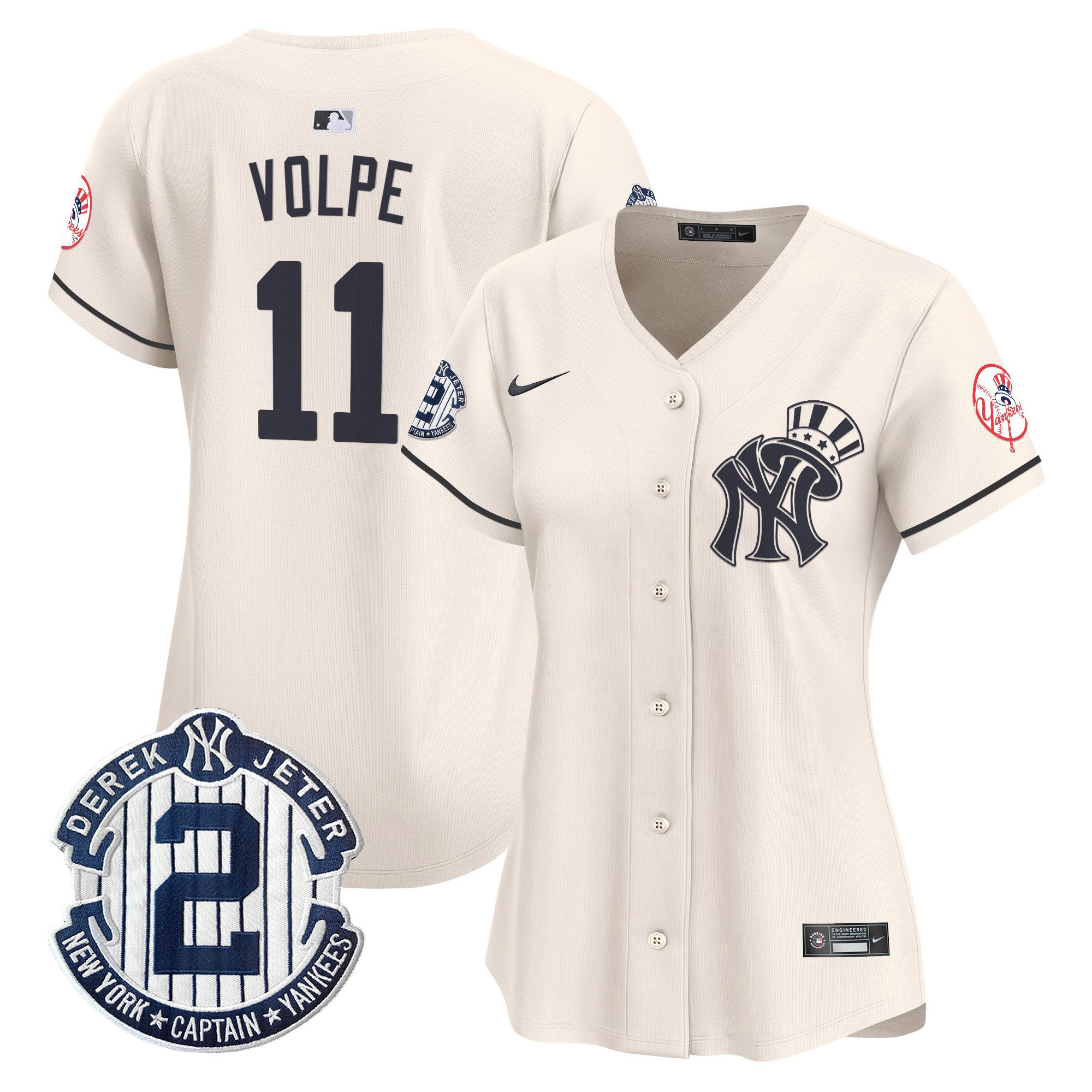 Women's Anthony Volpe New York Yankees Derek Jeter Patch Vapor Premier Limited Cream Jersey V2 - All Stitched