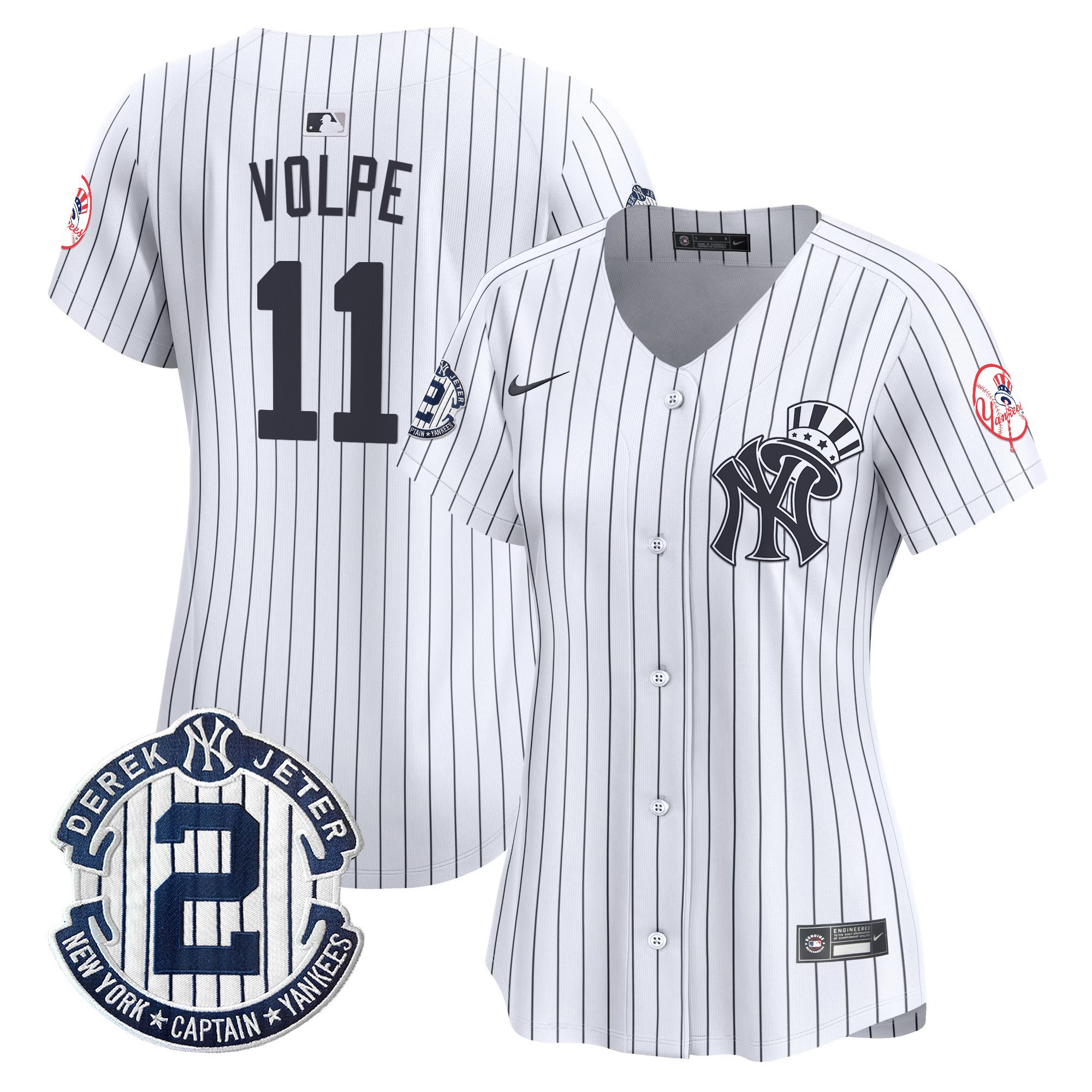 Women's Anthony Volpe New York Yankees Derek Jeter Patch Vapor Premier Limited White Jersey V2 - All Stitched