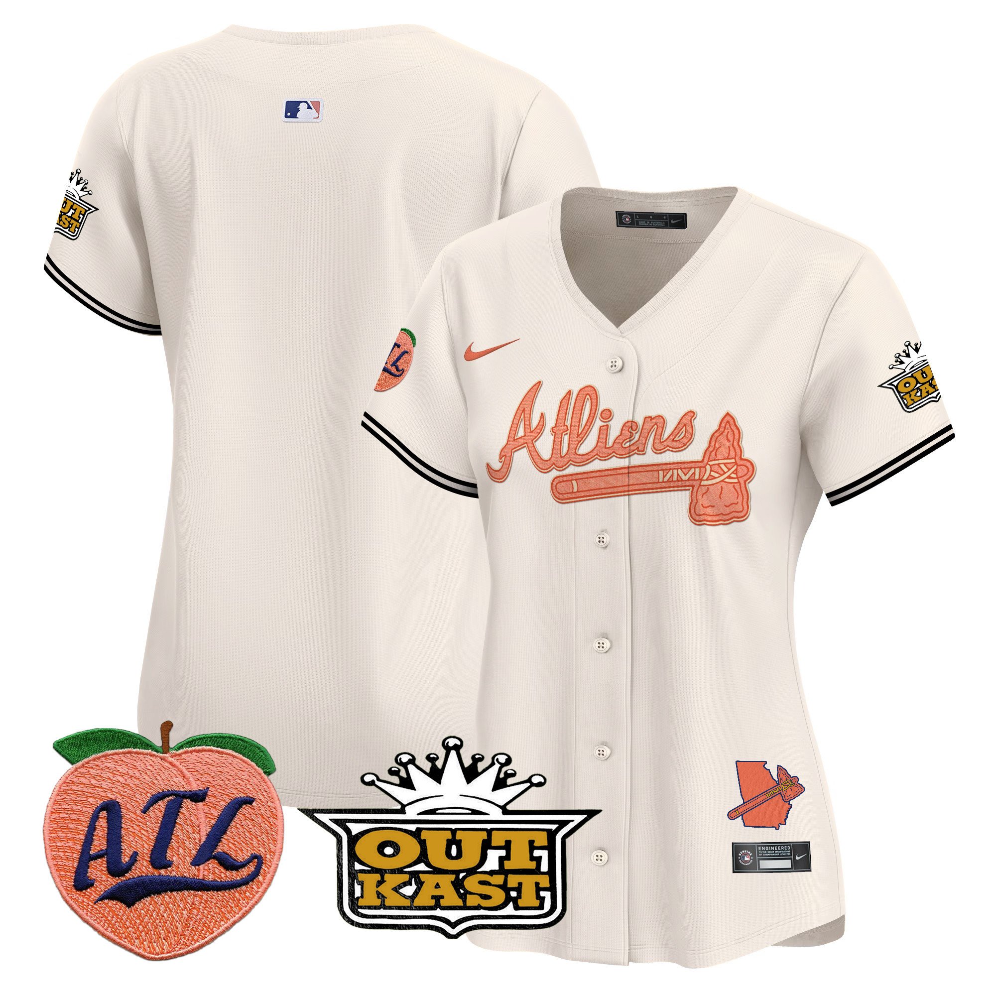 Women's Atlanta Braves Atliens & Peach Vapor Premier Limited Cream Jersey - All Stitched
