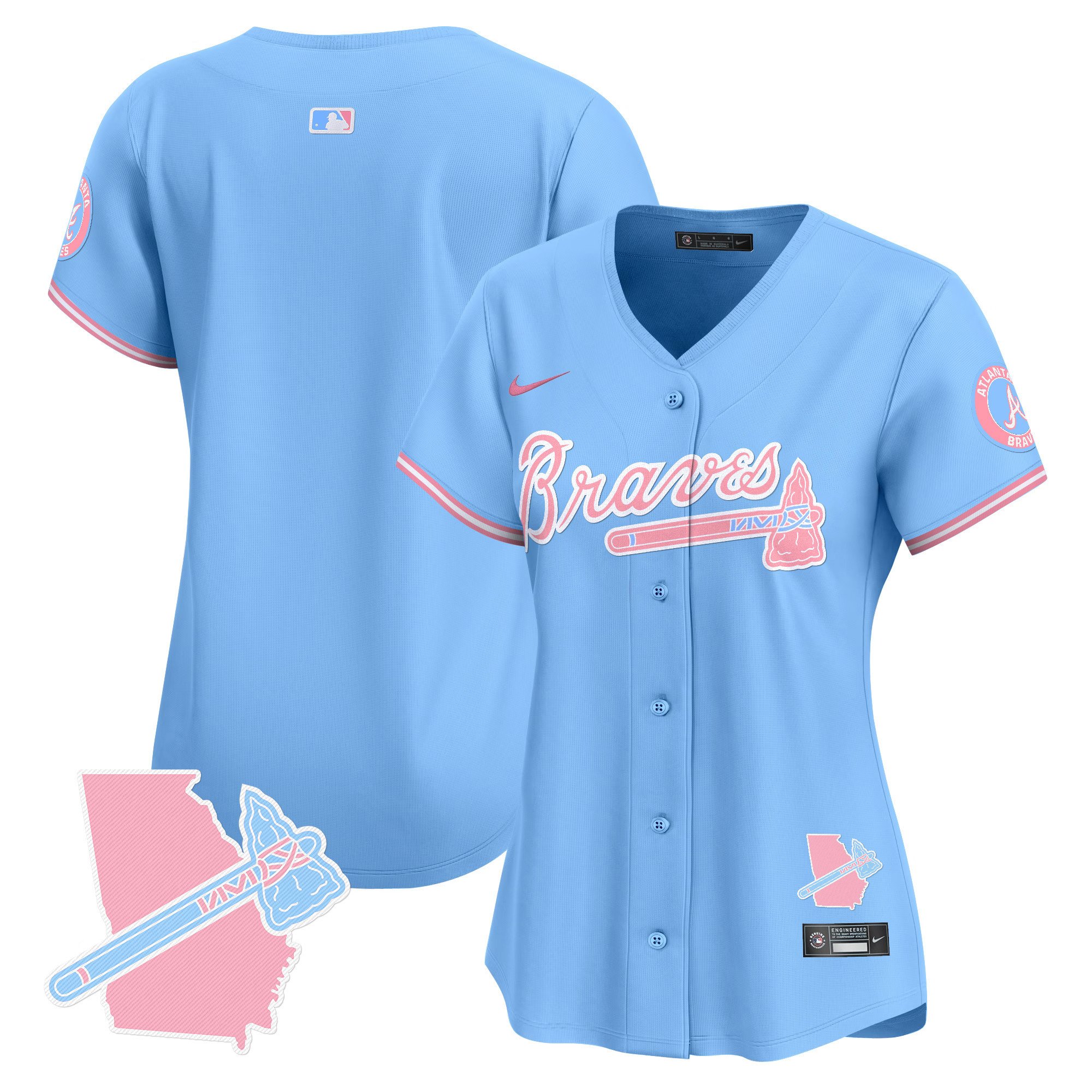 Women's Atlanta Braves Bubblegum Pink Vapor Premier Limited Light Blue Jersey - All Stitched
