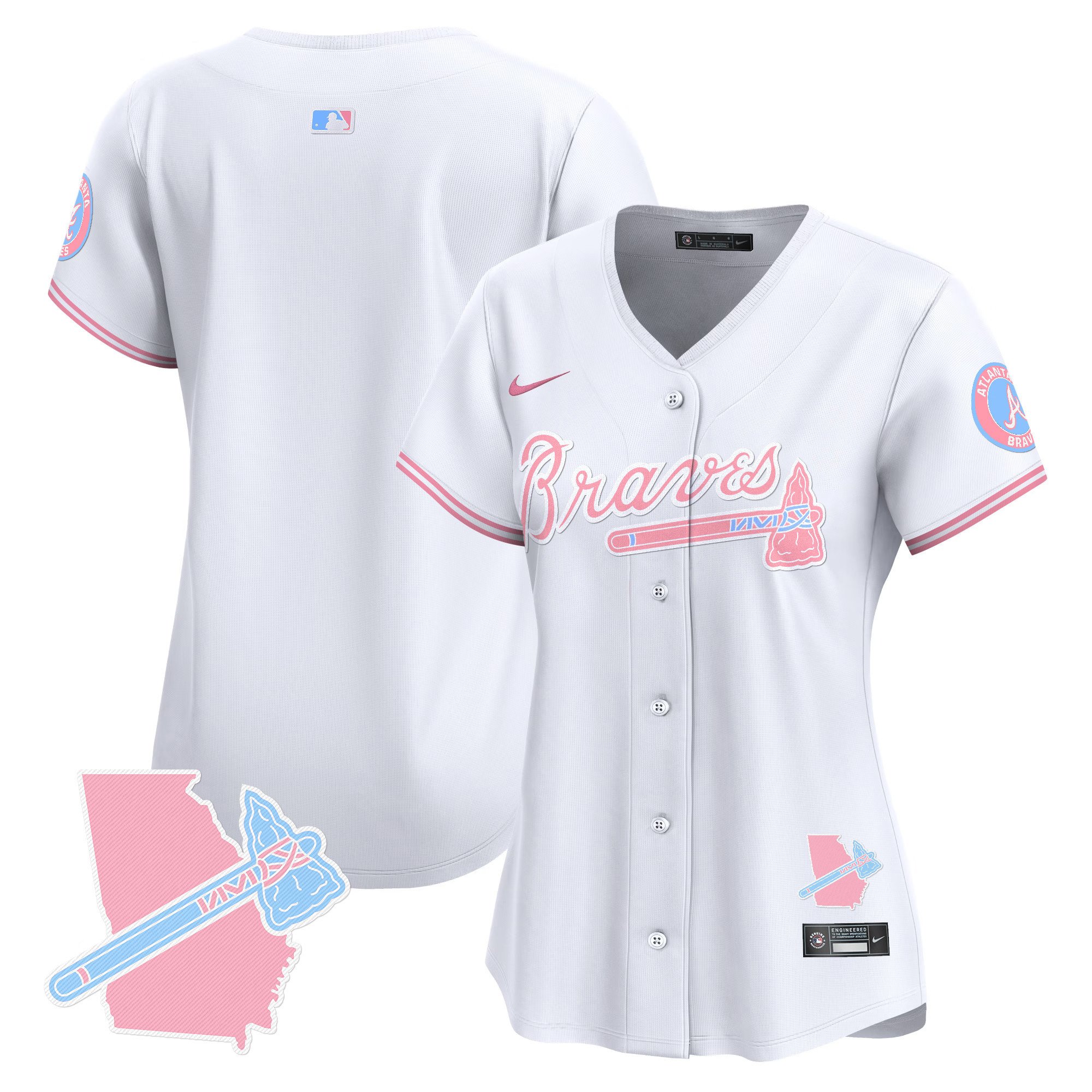 Women's Atlanta Braves Bubblegum Pink Vapor Premier Limited White Jersey - All Stitched