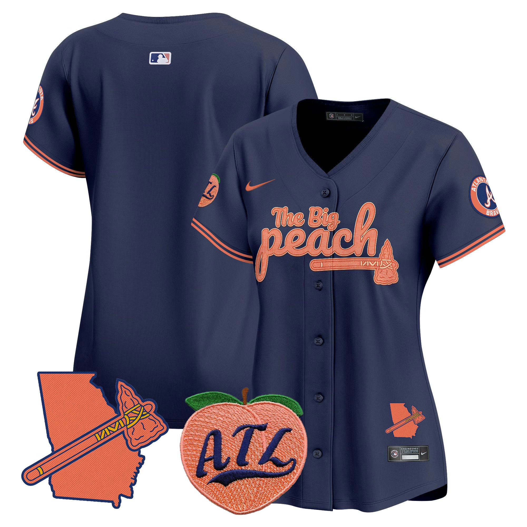 Women's Atlanta Braves The Big Peach Vapor Premier Limited Navy Jersey V2 - All Stitched