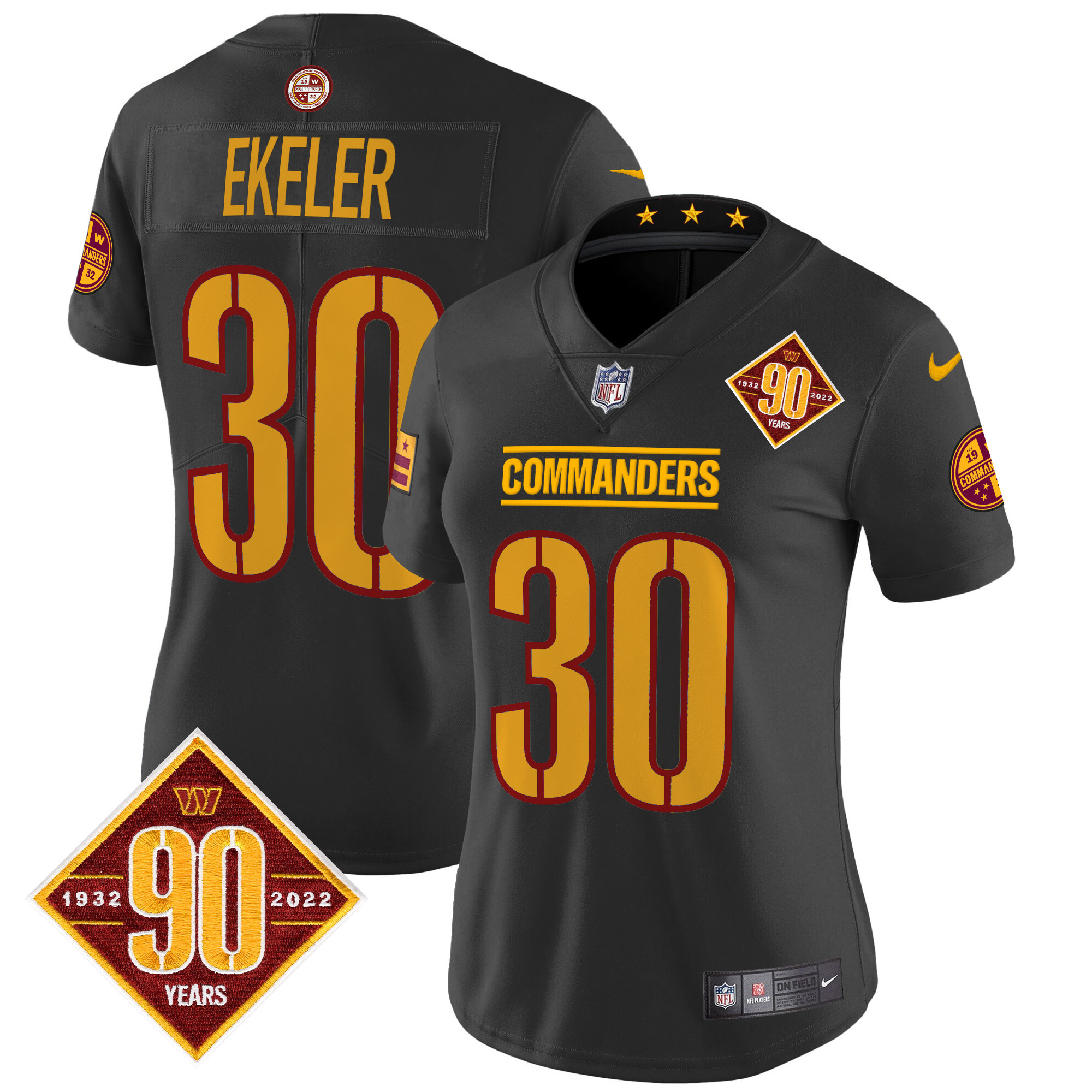 Women's Austin Ekeler Washington Commanders 90th Anniversary Patch Vapor Limited Black Jersey - All Stitched