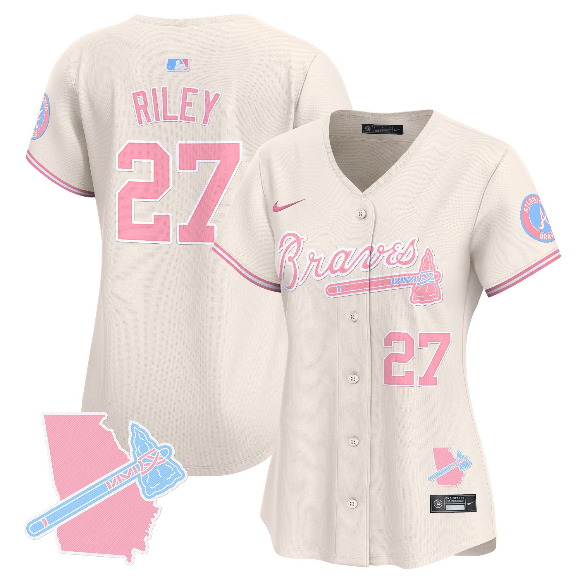 Women's Austin Riley Atlanta Braves Bubblegum Pink Vapor Premier Limited Cream Jersey - All Stitched