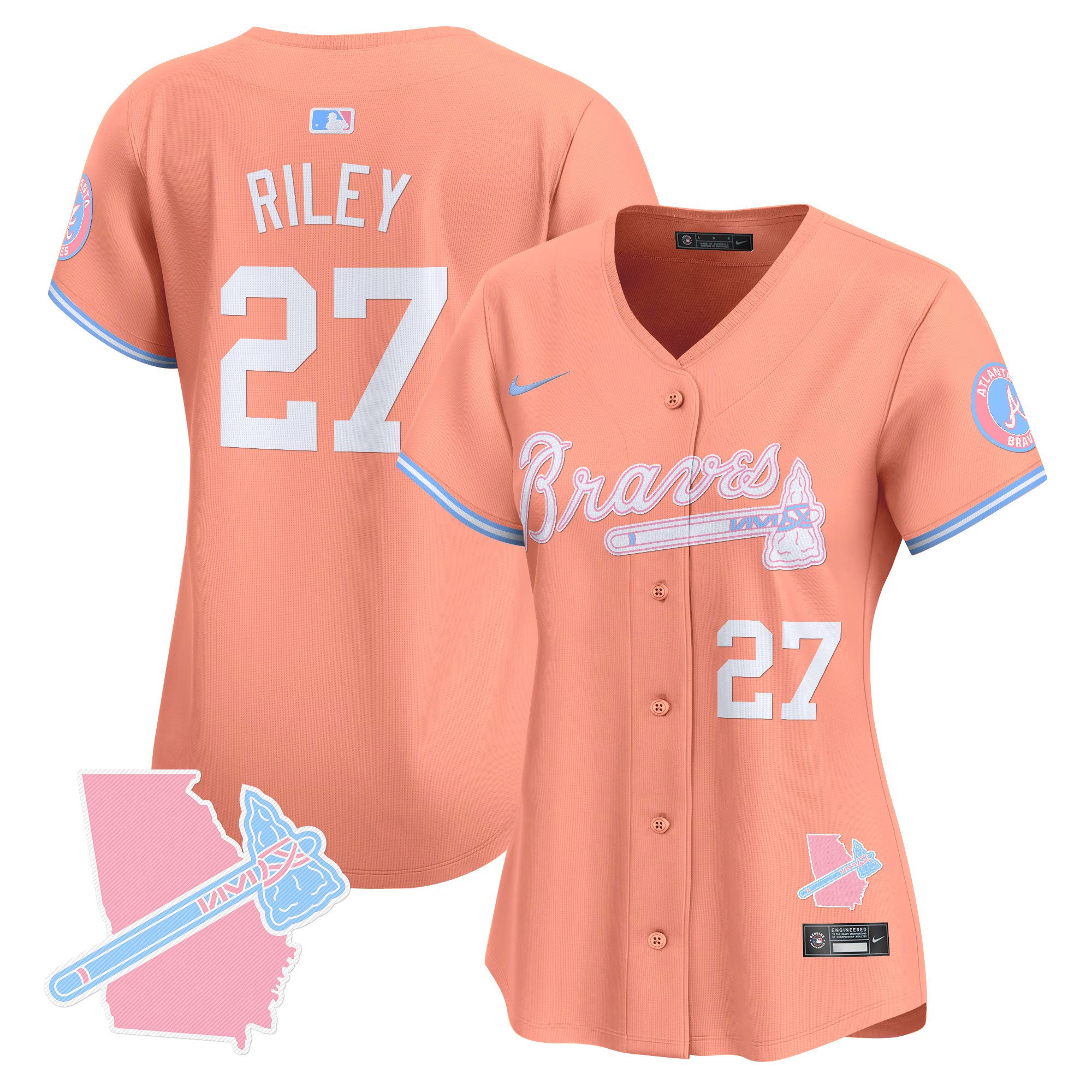 Women's Austin Riley Atlanta Braves Bubblegum Pink Vapor Premier Limited Peach Jersey - All Stitched