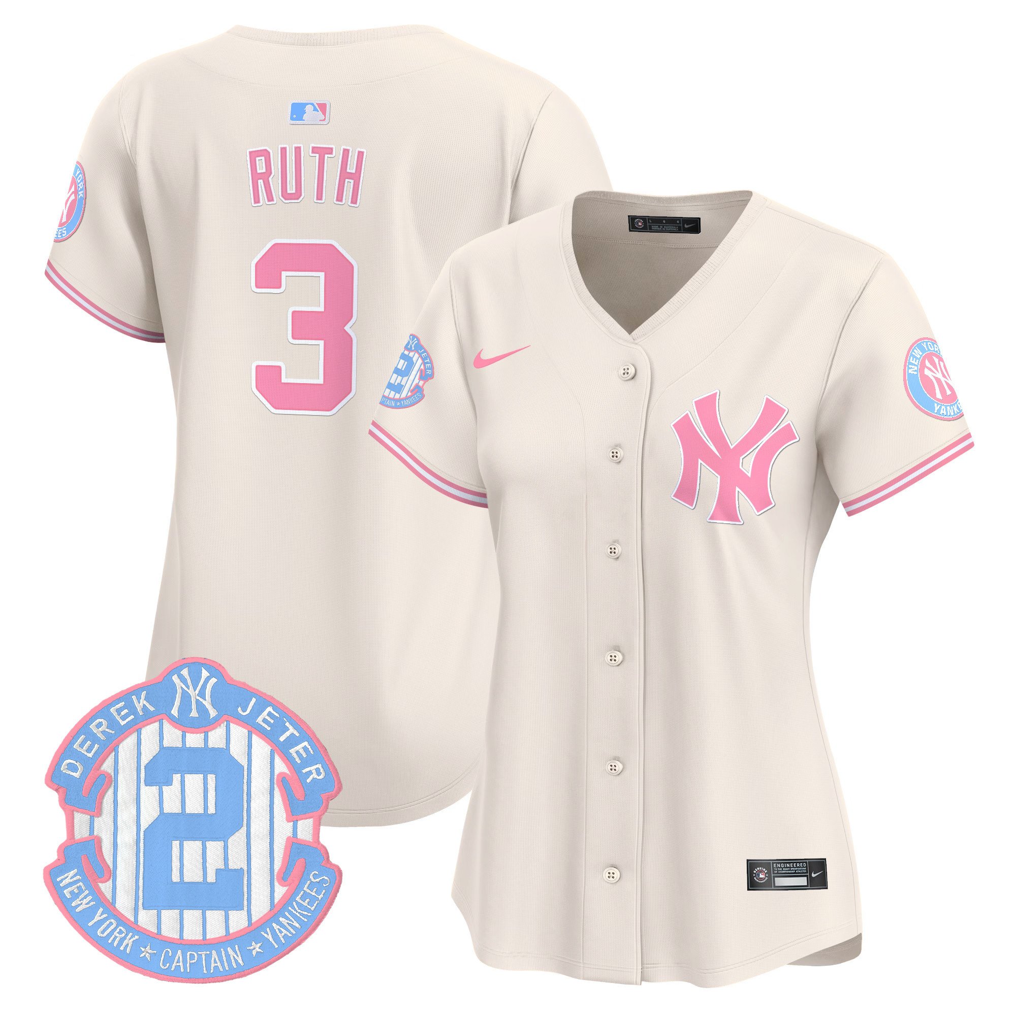 Women's Babe Ruth New York Yankees Bubblegum Pink Vapor Premier Limited Cream Jersey - All Stitched