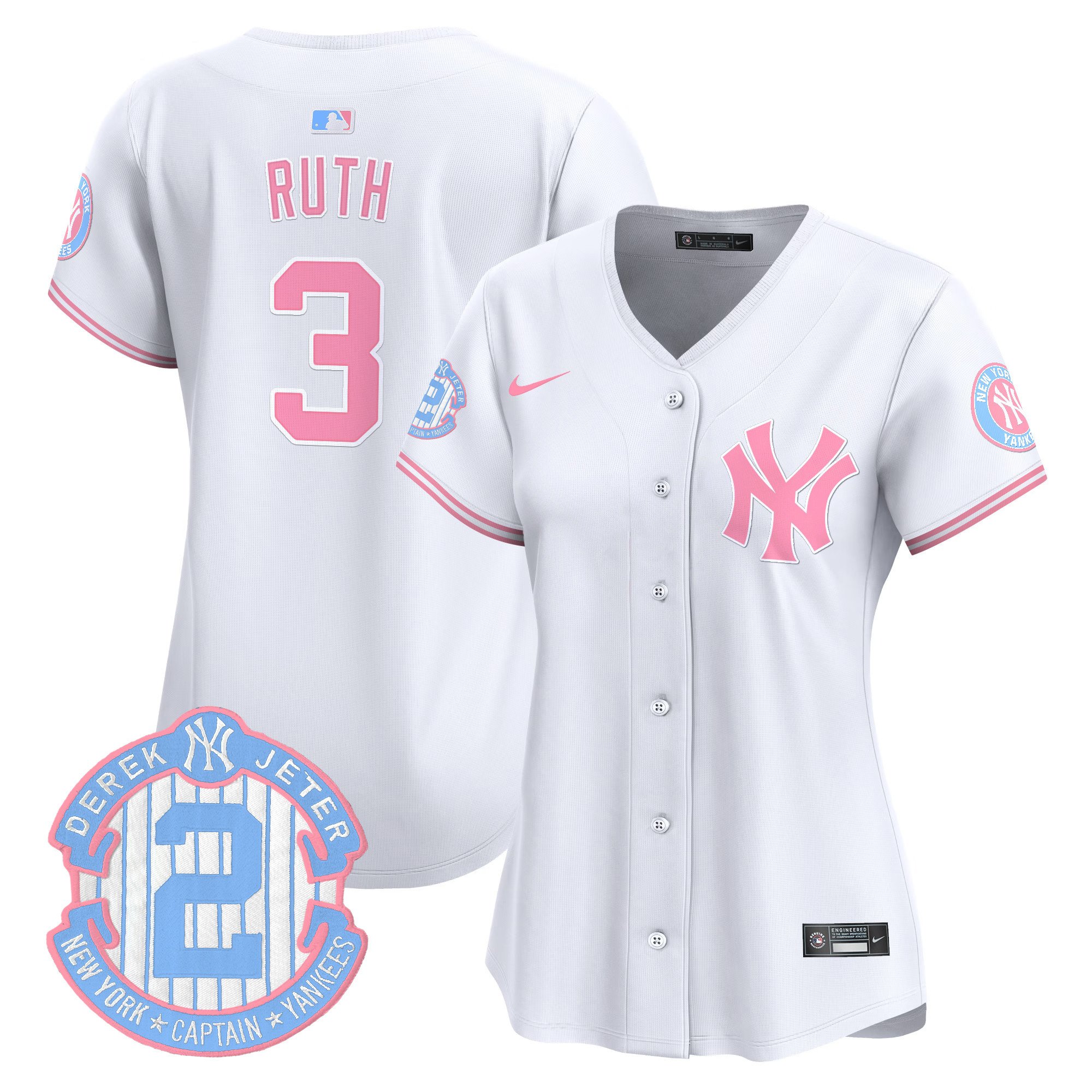 Women's Babe Ruth New York Yankees Bubblegum Pink Vapor Premier Limited White Jersey - All Stitched