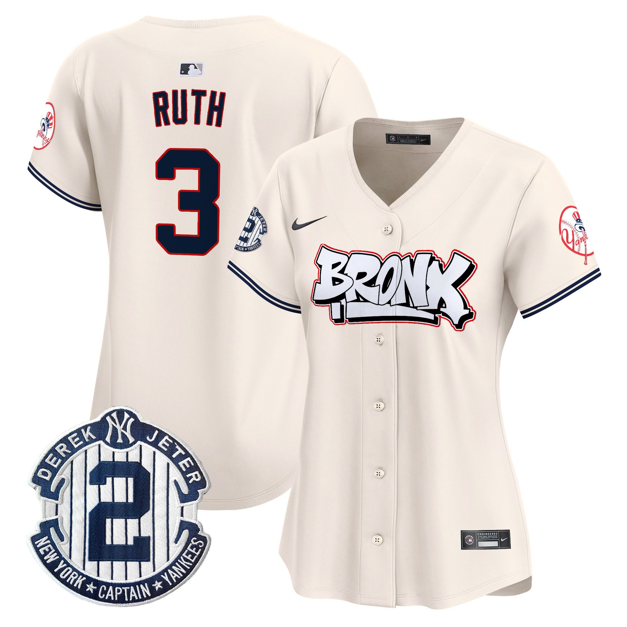 Women's Babe Ruth New York Yankees The Bronx Graffiti Vapor Premier Limited Cream Jersey V4 - All Stitched