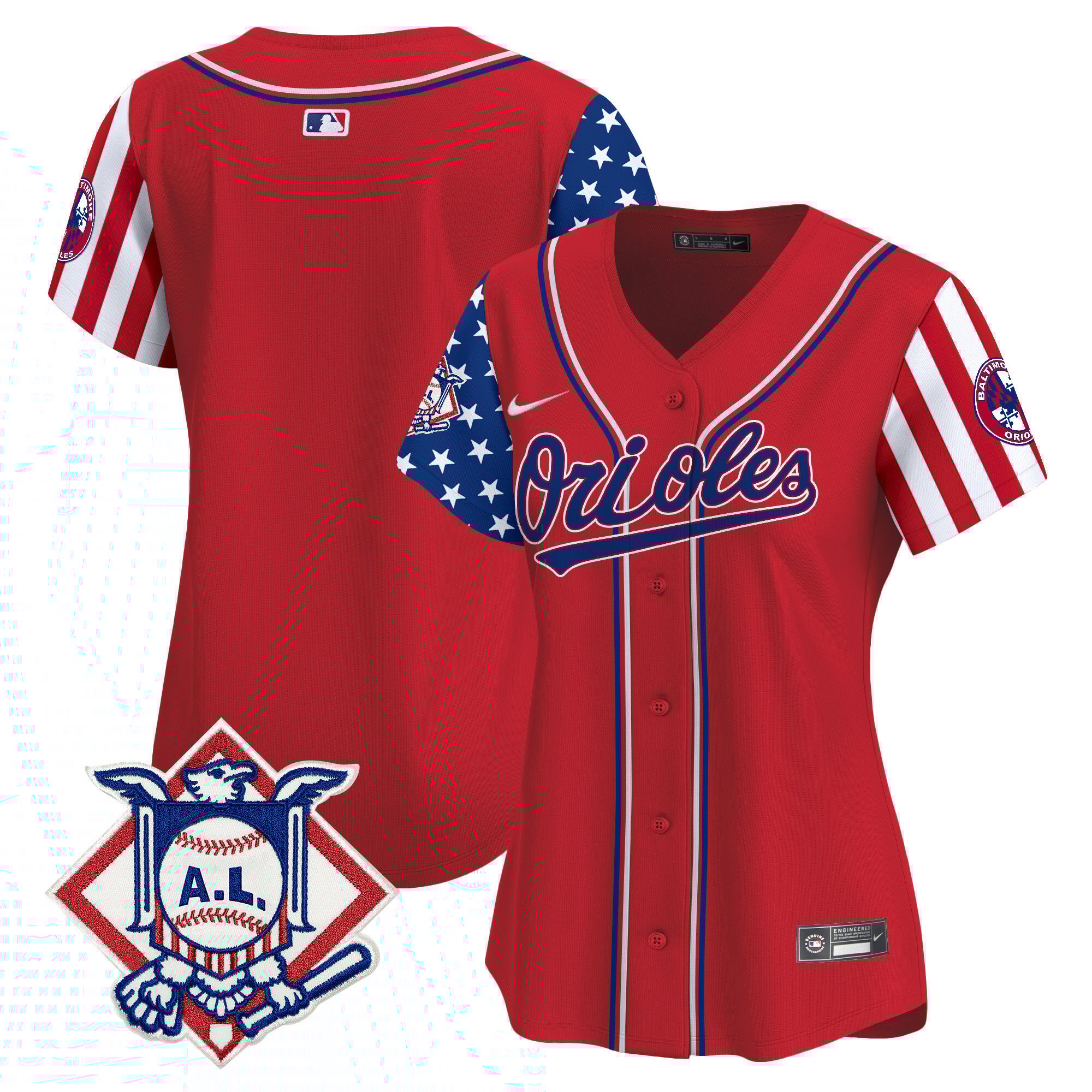 Women's Baltimore Orioles 2024 Fourth of July Vapor Premier Limited Red Jersey - All Stitched